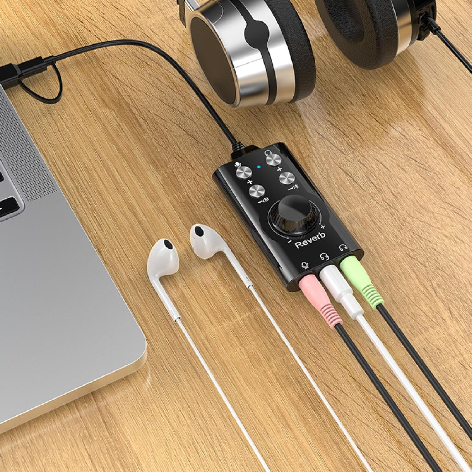 Jectse USB Sound Card with Volume Control, Virtual 7.1 Surround Sound, External Stereo Sound Card for PC Laptop Desktop Headset, Male to Female Voice Changer Effects image number 1