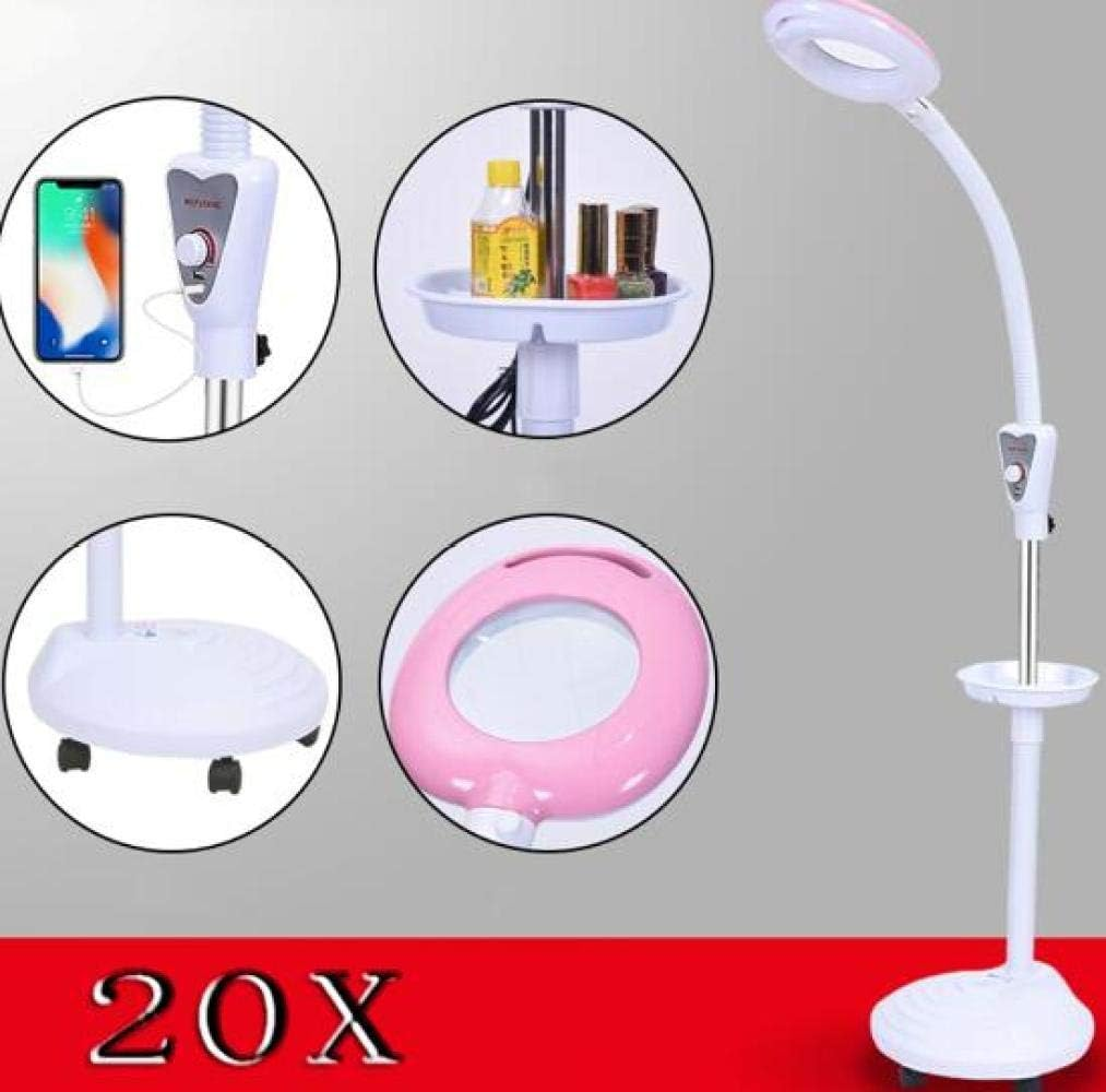 Magnifying Magnifier Lamp 360&deg; Rotatable Floor Standing Magnifying Lamp with 20X Magnifying Glass Light Spa Beauty Tattoo,Pink A/A XXZ image number 5