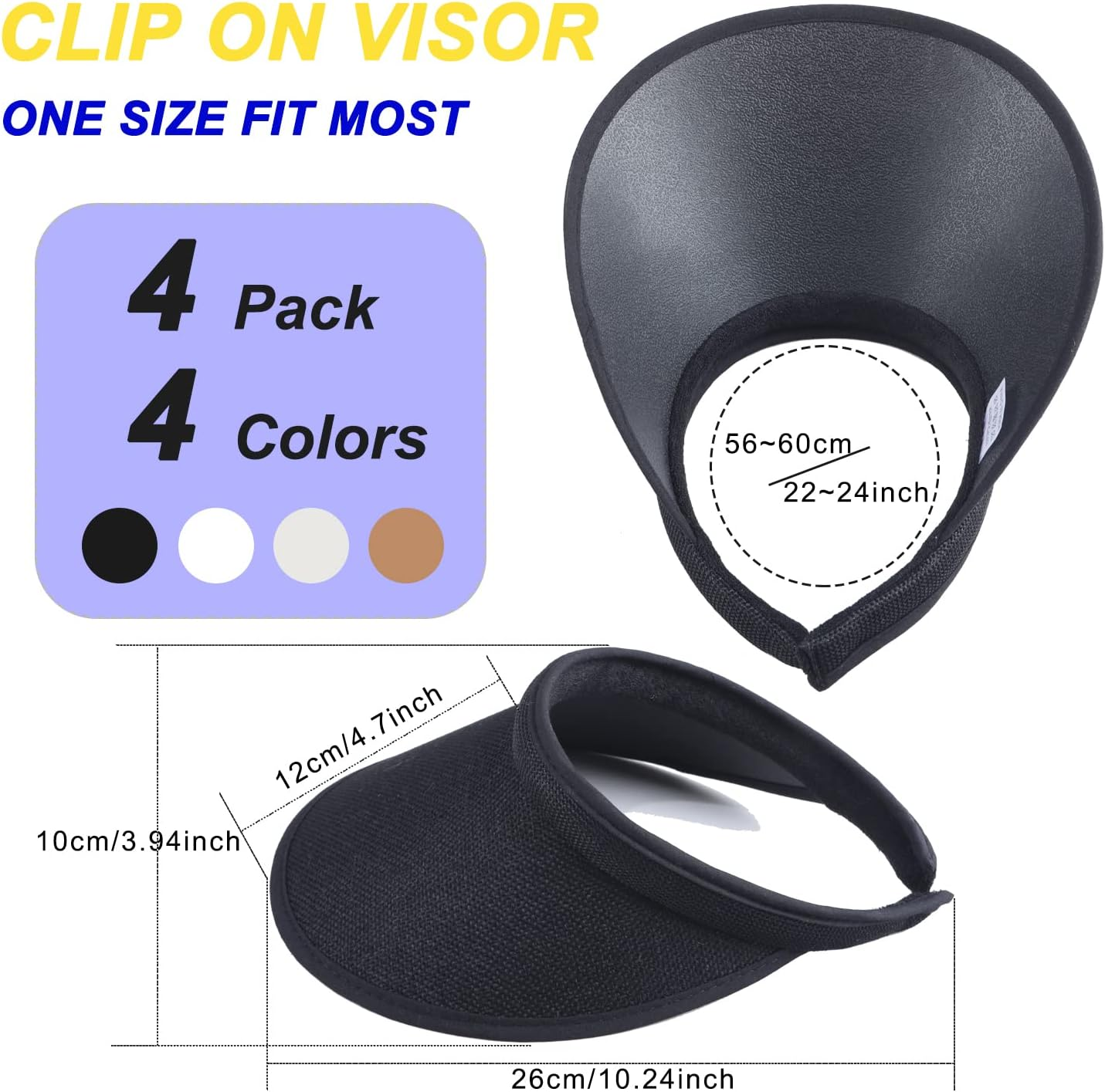 MULIMU 4-Pack Women Wide Brim Sun Visor UV Protection UPF50+ Hat Golf Visor with Clip - Blackwhitekhakbeige image number 4