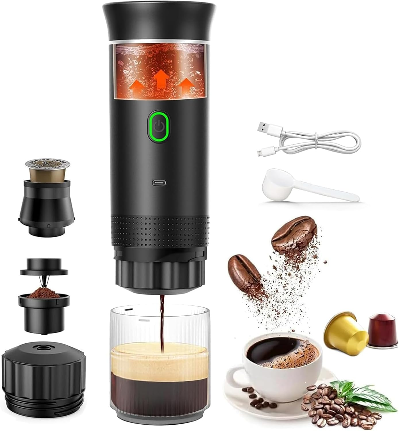 Portable Espresso Machine, Travel Coffee Maker for Camping & Car, Self-Heating, Compatible with Ground Coffee & NS Capsules, Cold Brew and Heating Mini Coffee Maker with 150Ml Cup image number 3