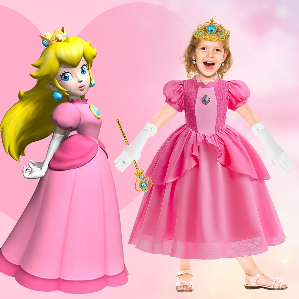 AUTOWT Princess Costume for Girls, Toddler Princess Cosplay Dress Up, Halloween Cosplay Costume for Christmas Birthday Party Gown, Aged 3-8(120)