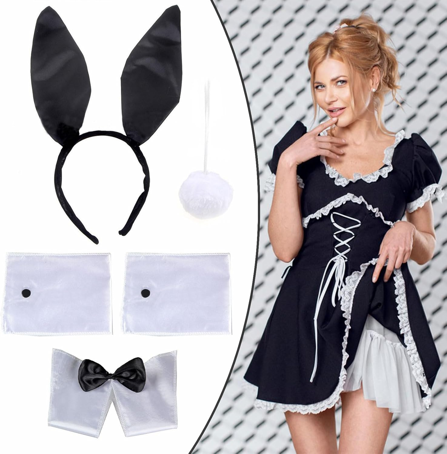 5-Piece Women'S Bunny Accessory Set, Bunny Costume, Bunny Ears, Headband, Rabbit Cosplay Set, Rabbit Ears and Tail Set, Easter Rabbit Ears, Headband, Rabbit Ears, Headband, Bow Tie Tail image number 6