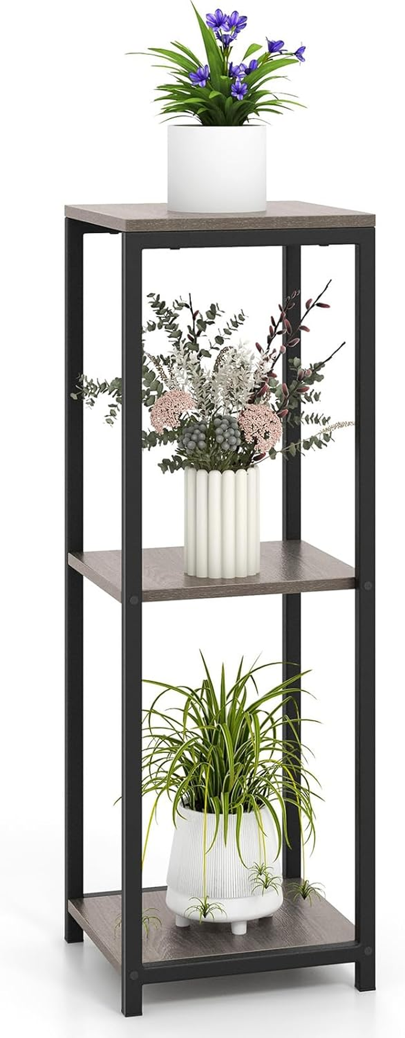 Costway 3 Tier Tall Metal Plant Stand, Corner Plant Holder with Metal Frame, Anti-Tipping Device, Freestanding Tiered Display Shelf, Square Flower Pot Organizer for Balcony, Living Room, Office image number 6