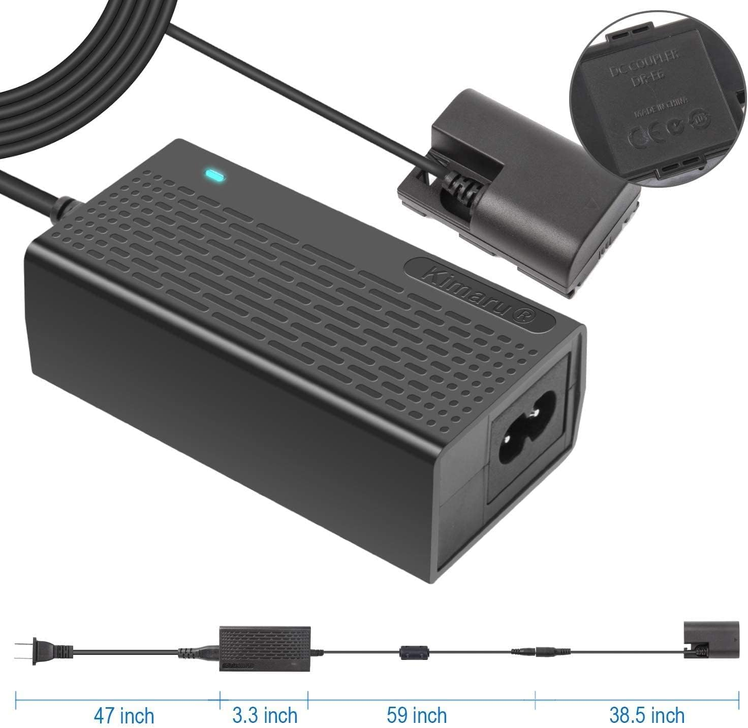 Kimaru ACK-E6 AC Power Adapter LP-E6 LP-E6N Dummy Battery DR-E6 DC Coupler Kit for Canon EOS 80D,70D,60D, 5D Mark II,5D Mark IV,6D,6D Mark Ii,60Da,7D,7D Mark Ii,5Ds, 5Ds R,90D,EOS R,R5,R6 Cameras. image number 1