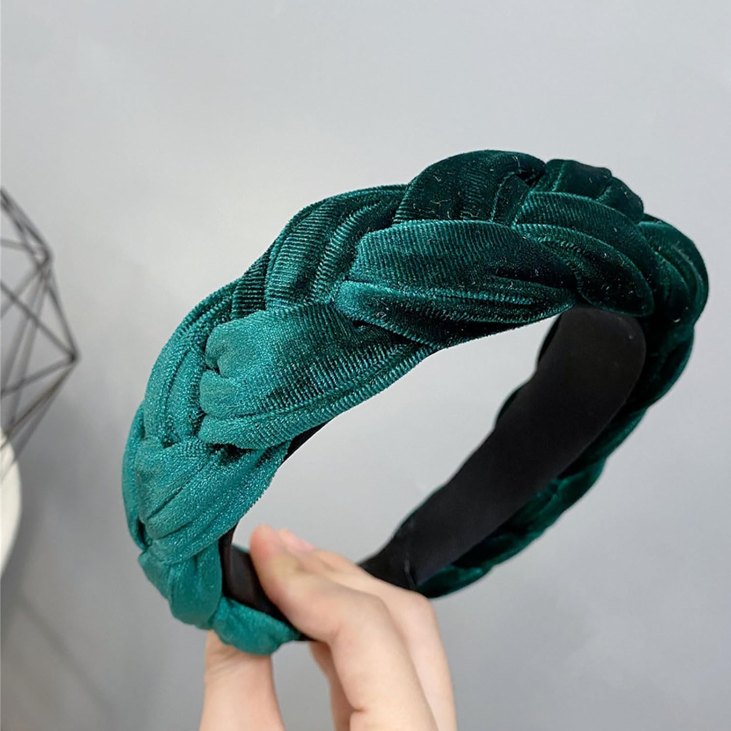 SSKHE Velvet Braided Headband, Vintage Headband for Women and Girls, Green, Fashion Headbands for Women