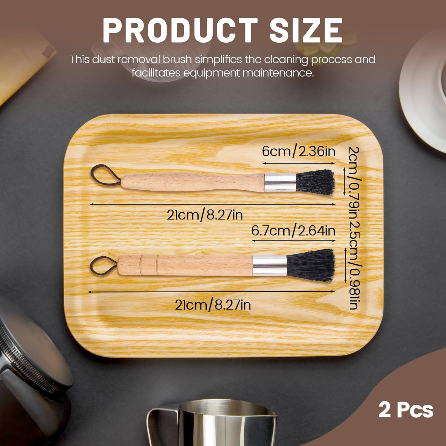 Huakaile 2 Pieces Beige Coffee Grinder Cleaning Brush with Black Boar Bristle, Wood Handle Espresso Machine Cleaning Brush Tool, Barista Accessories Used on Group Heads Kitchen image number 5