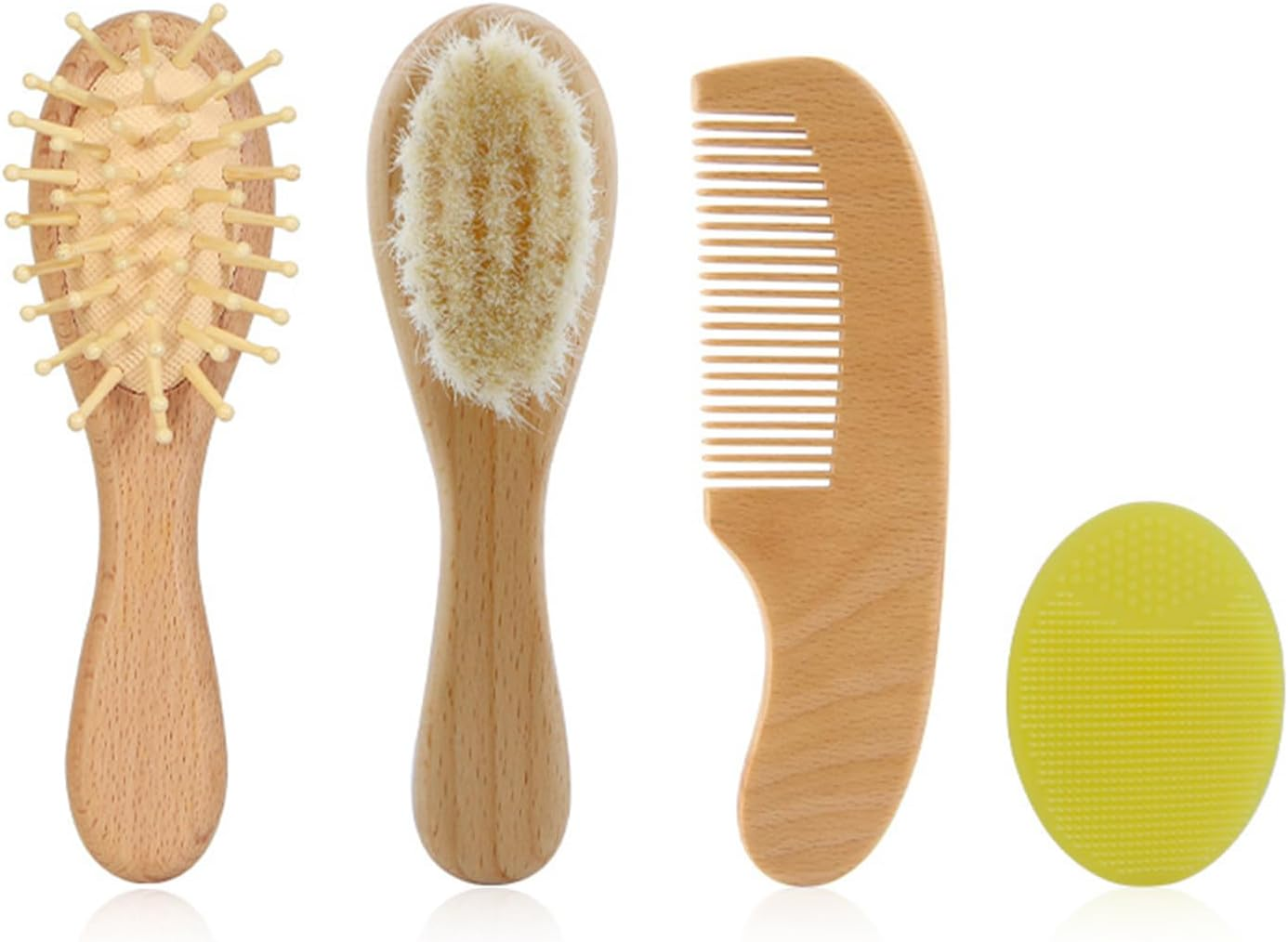 4PC Baby Comb Set-Soft Bristle Goat Hair Brush for Kids,Toddler Hair Brush Grooming Kit for Newborns & Toddlers,Wooden Baby Hair Brushes image number 4