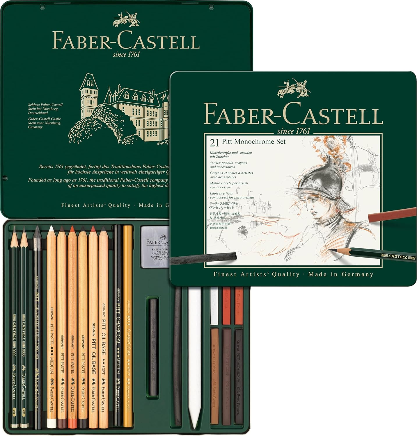 Faber-Castell Medium Pitt Mixed Media Set, Monochrome &ndash; Tin of 21, (18-112976) image number 5