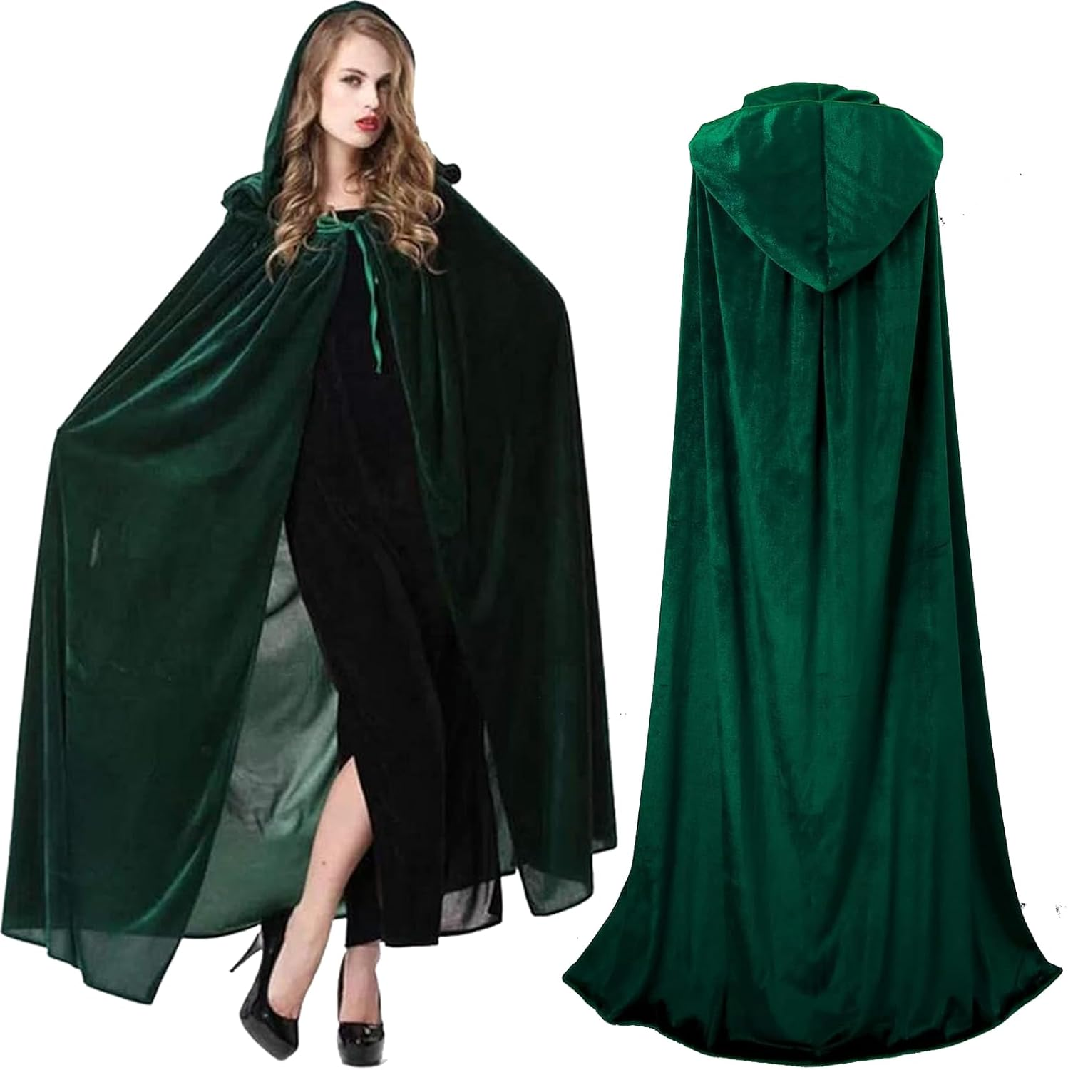 Halloween Vampire Cloak,Reverse Medieval Hooded Cloak Cape with Collar Reversible Cape Magician Costume Fancy Dress Outfit image number 5