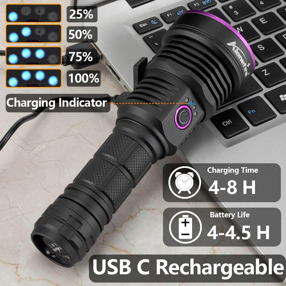 Alonefire SV43 36W 365Nm Professional USB Rechargeable Ultraviolet UV LED Torch Black Light Urine Detects for Resin, Peach, Fluorescein, Scorpios, Glue with UV Protective Glasses, Battery Included image number 2
