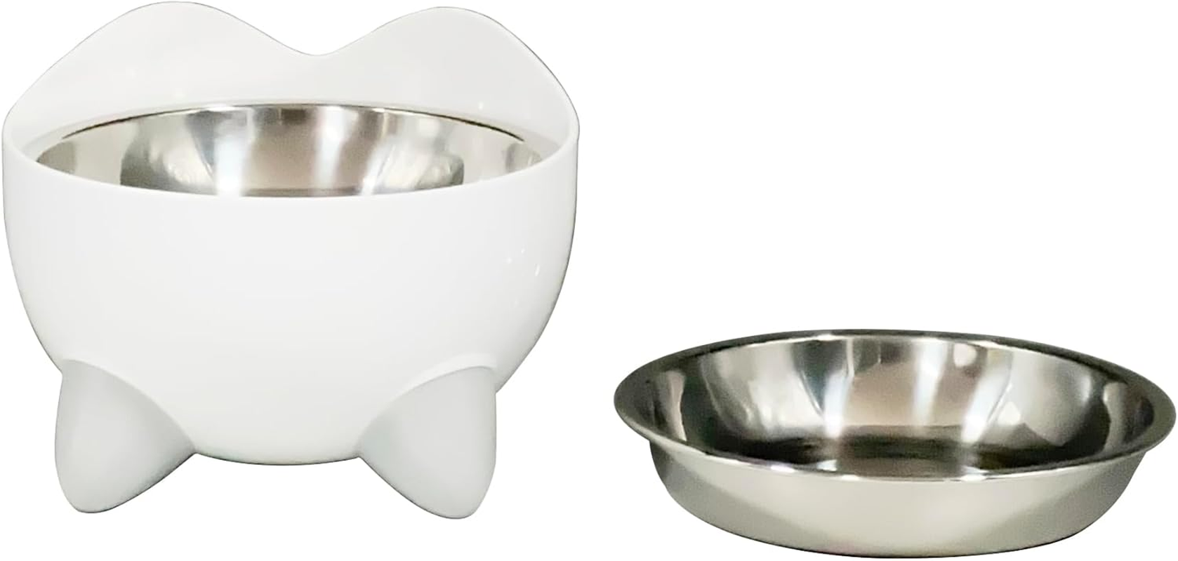 Catit Pixi Feeding Dish with 2 Shallow Stainless Steel Dishes, Easy to Eat, Cat Motif Feeding Dish image number 3