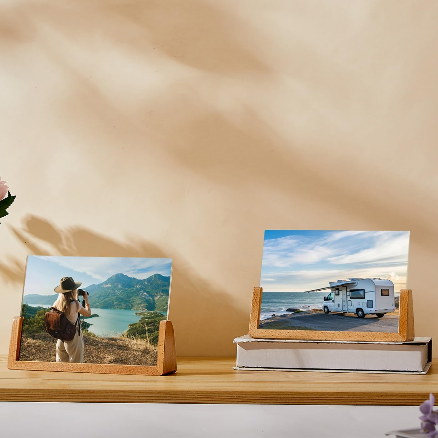 5X7 Wood Picture Frame Set of 2 Rustic Wooden Photo Frames with Base U Shaped Double Sided High Definition Acrylic Covers Menu Holder Sign Card Stand for Tabletop or Desktop Display,Vertical Frame