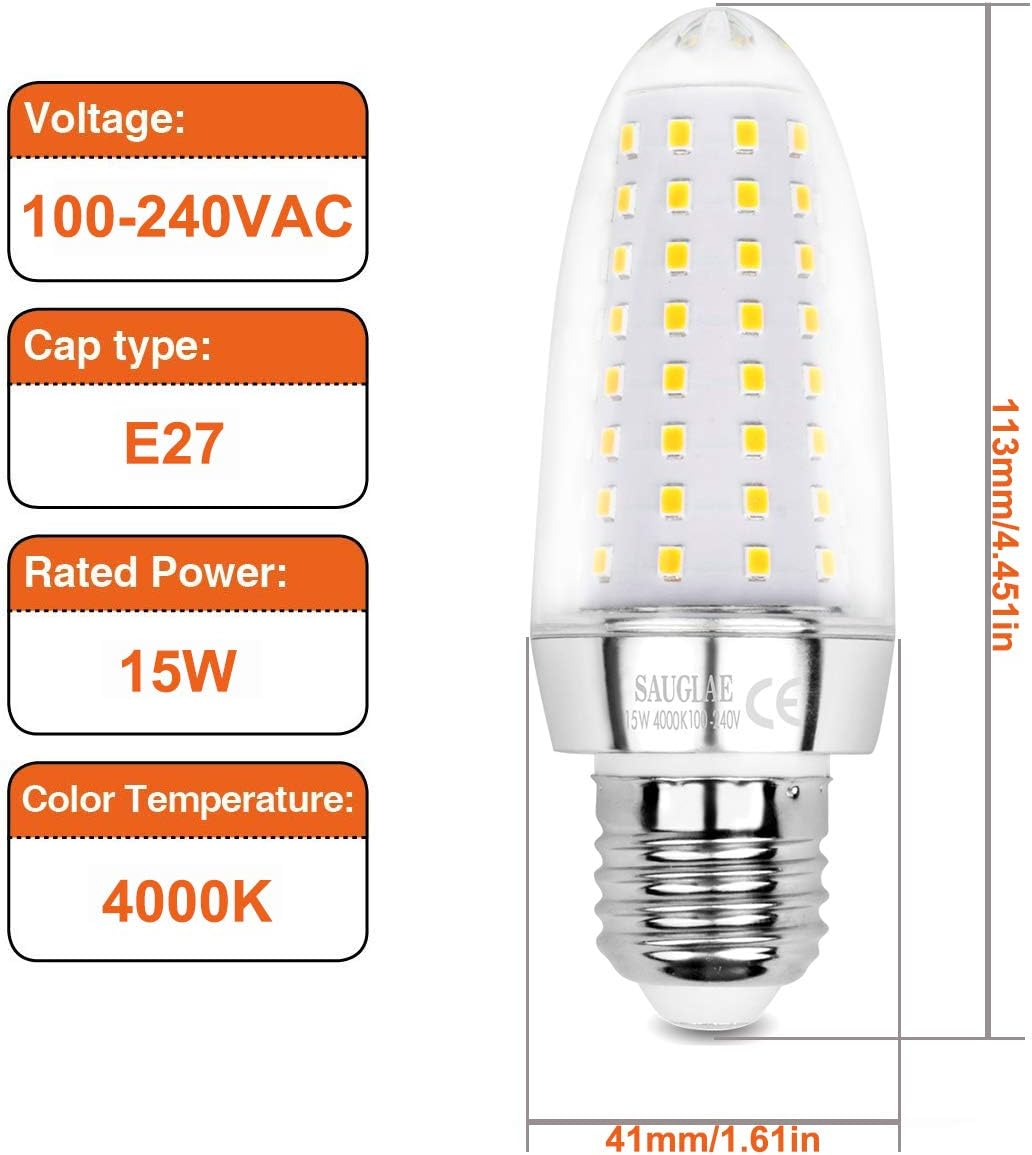 SAUGLAE 15W LED Light Bulbs, 120W Incandescent Bulbs Equivalent, 4000K Natural White, 1700Lm, E27 Large Edison Screw LED Lights, Pack of 3 image number 5