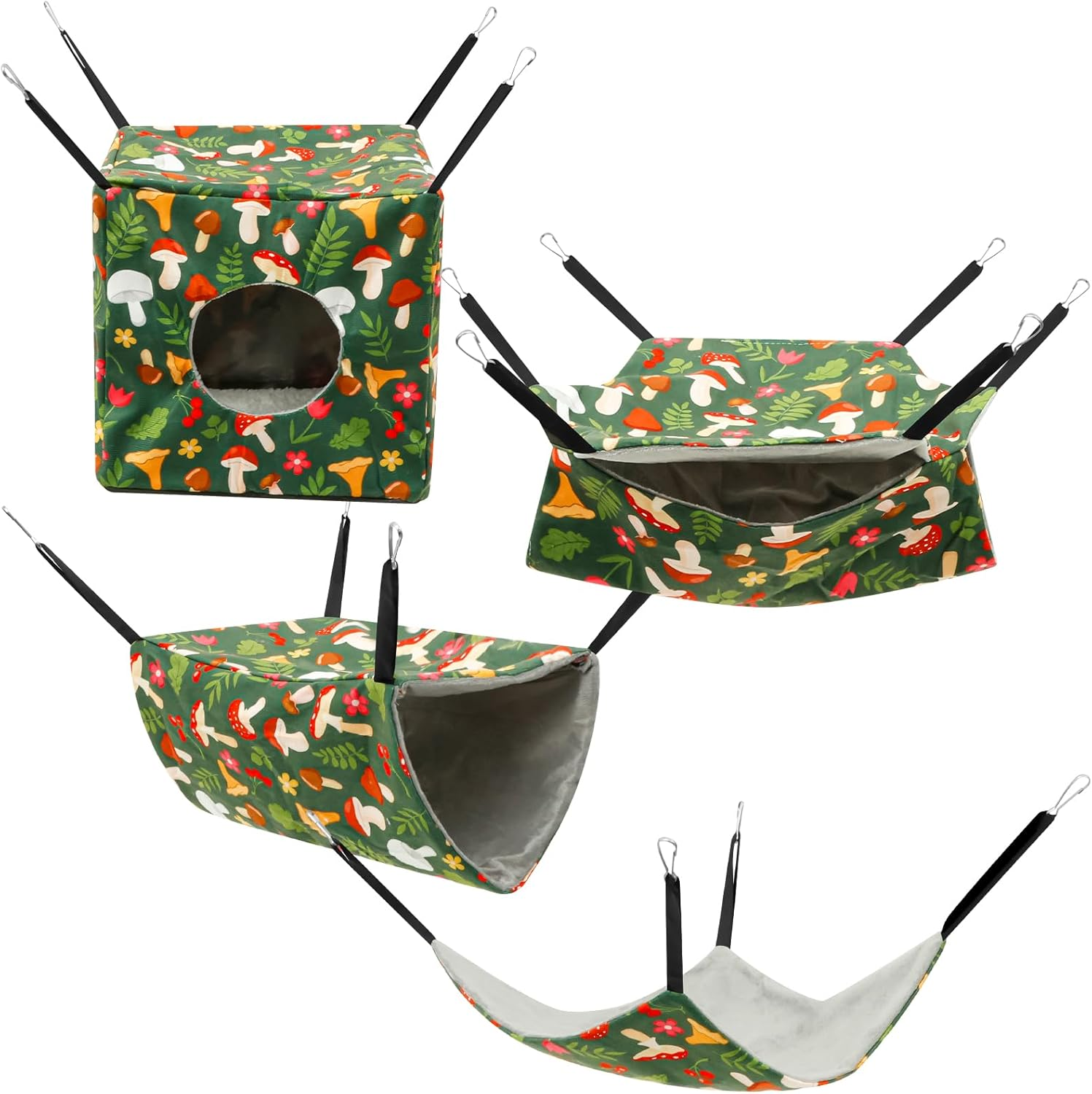 Pack of 4 Hamster Hammocks House, Hanging Swing Small Animals Bed Linen, Washable Rat Cage Accessories, Soft Plush Guinea Pig Bed Toy for Ferrets Rats Guinea Pigs Parrot (Green) image number 4