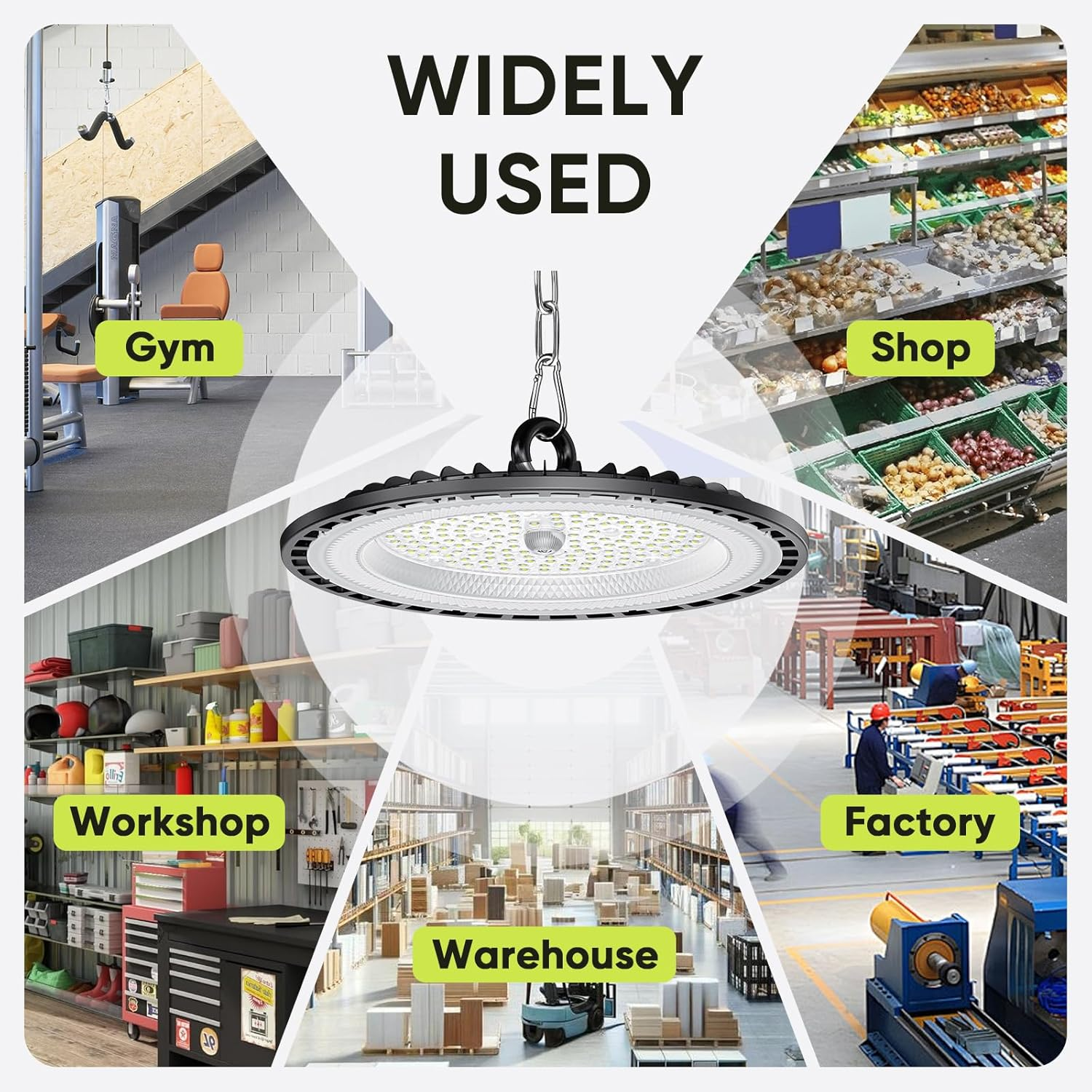 4 Piece 100W LED Garage Lighting, 15000LM Ceiling Light Garage, 6000K Cool White Outdoor LED Floodlight, IP65 Waterproof UFO Lamp Workshop for Factories, Warehouse, Workshop