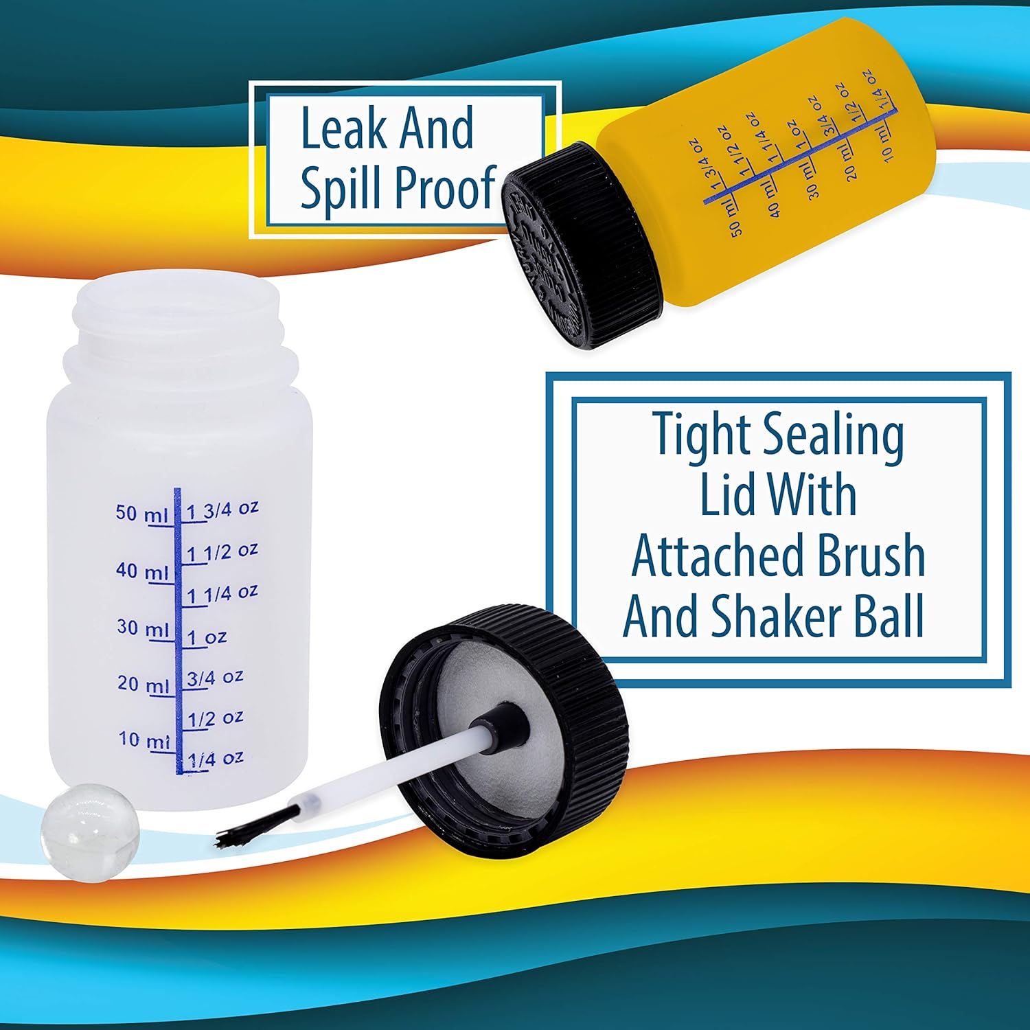 Upper Midland Products Paint Touch up Bottles with Brush, Mixing Ball, Applicator Touchup Leftover Paint Reusable Container Bottle Kit 3 Pack, Clear (PNTBTL3PK) image number 2