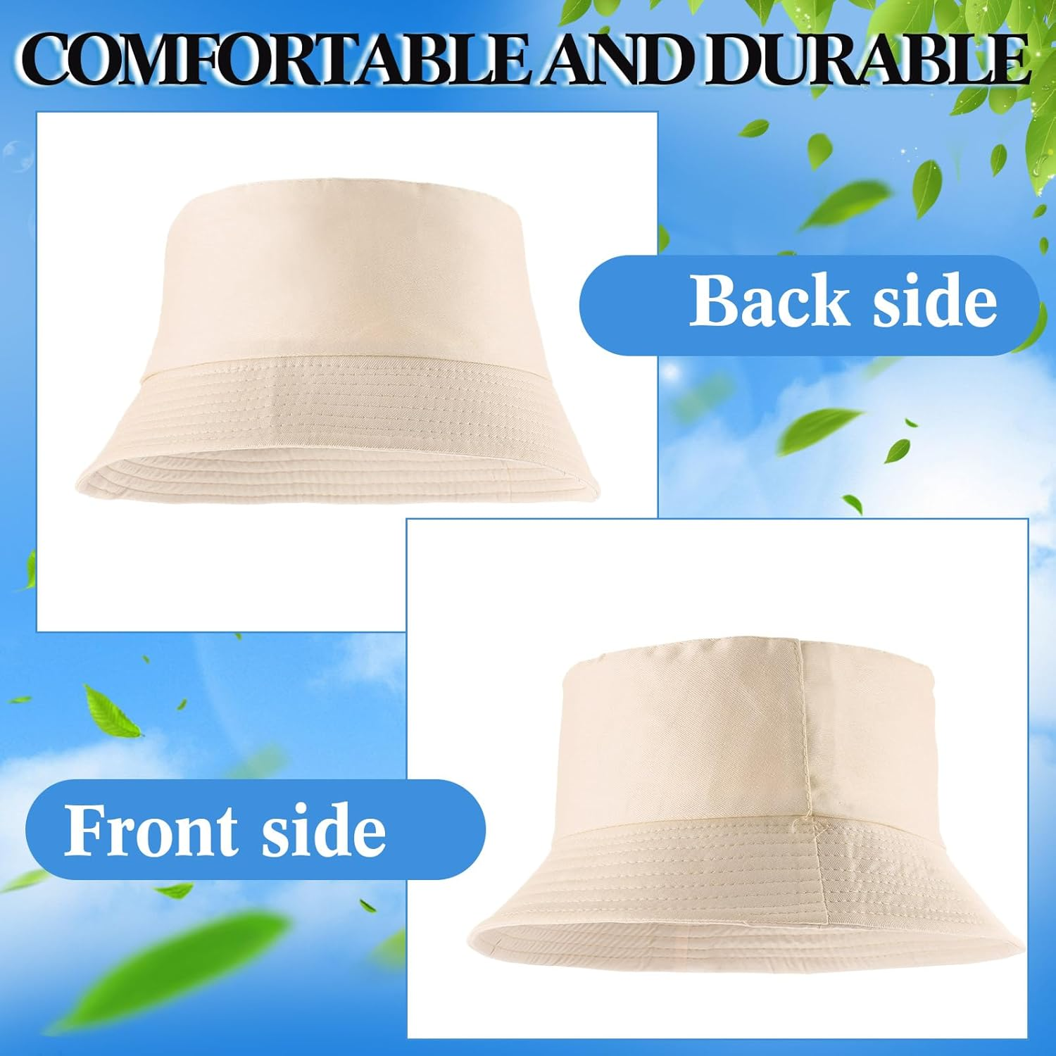 12 Pcs Bucket Hats for Men Women Bulk Cotton Fishing Cap UV Protection Beach Foldable Solid Color Summer Sun Cap image number 5