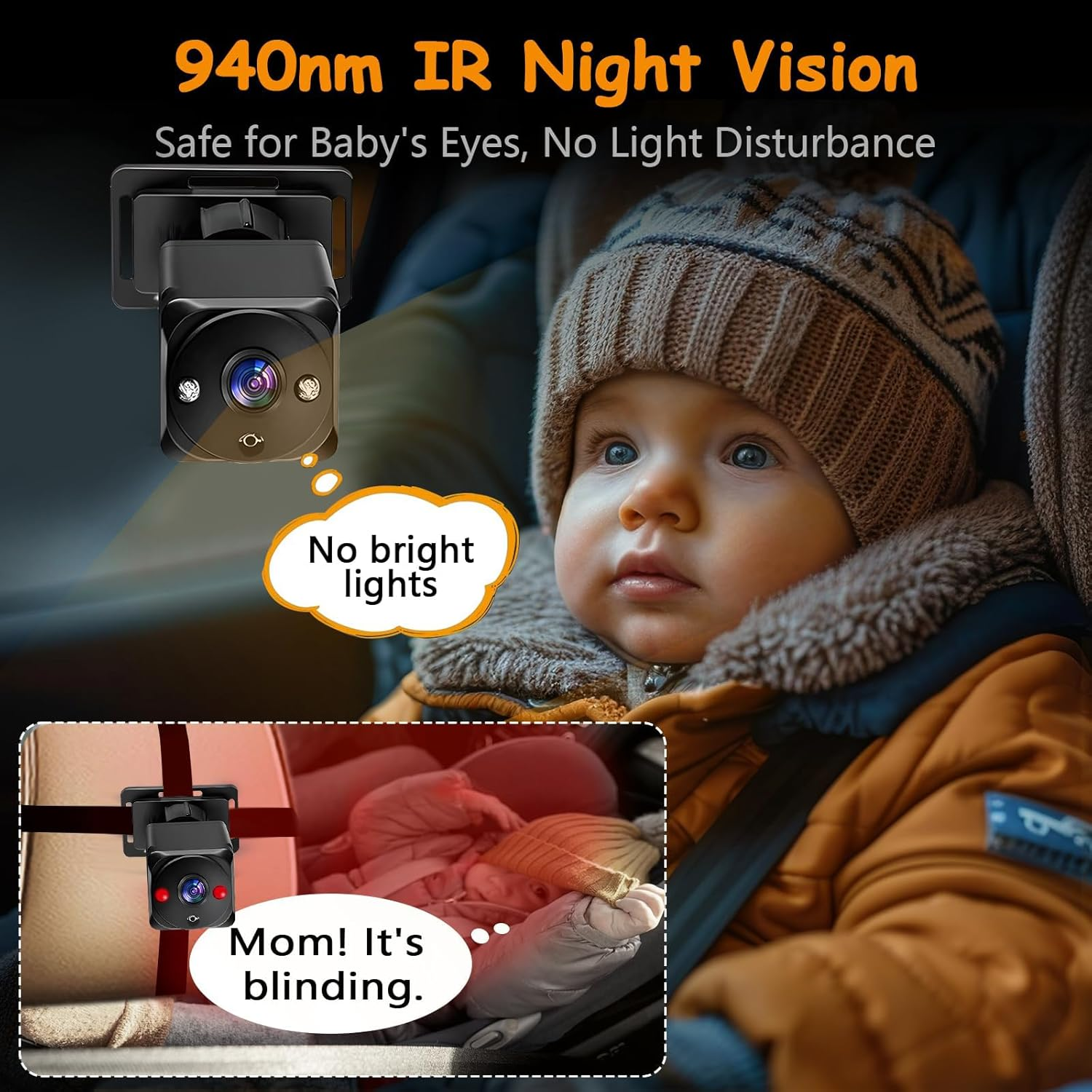 Omebel Baby Car Camera 2-Kids Car Baby Camera for Seat, 7 Inch Ultrawide Display with Two Cameras Rear Facing, USB Powered Backseat Car Seat Camera Mirror HD 1080P image number 3