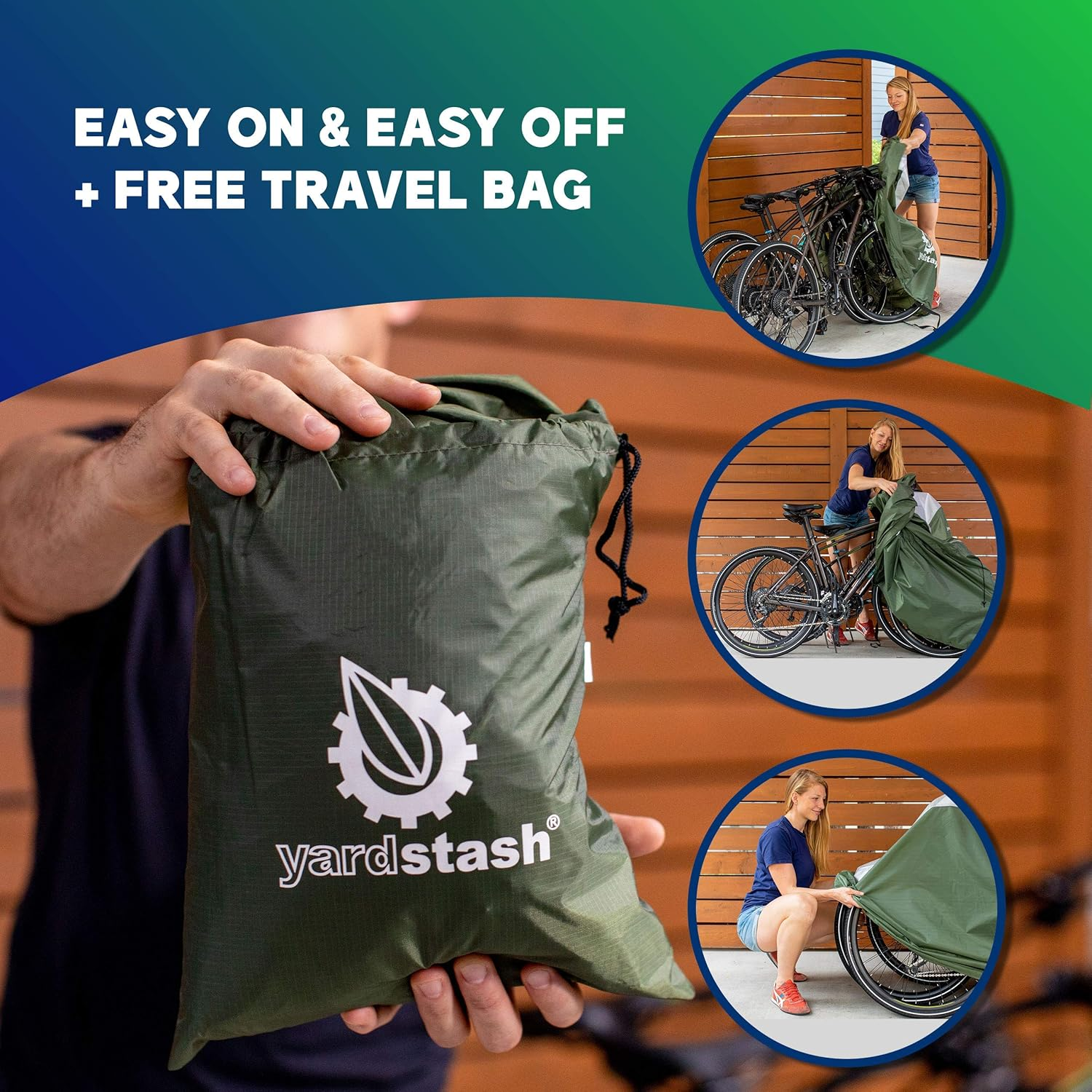 Yardstash Bike Cover &ndash; XXL Reflective Bicycle Covers for outside Storage - Waterproof & Weatherproof Garden Tarp Shelters for Bikes, Trikes, 29Ers, and Electric Bicycles &ndash; Green