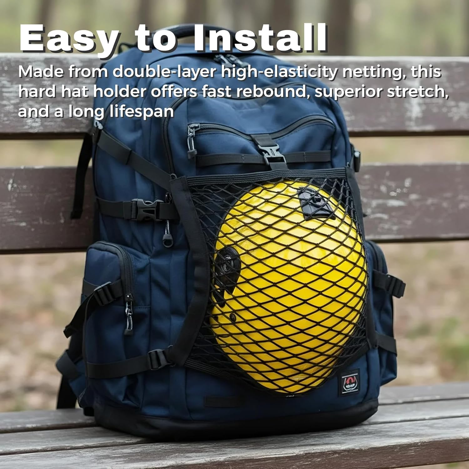 Universal Ski Helmet Holder for Backpack, Double-Layer Elastic Mesh Net, Fits Snow & Off-Road Helmets, E-Bike & Hiking Storage Accessory image number 2