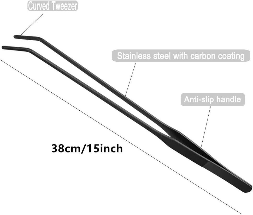 15 Inch Black Curved Aquarium Tweezers Stainless Steel Curved Tweezer with Carbonation Protection Coating against Rust Long Reptiles Feeding Tongs for Aquatic Plants Lizards Spider Snakes image number 4