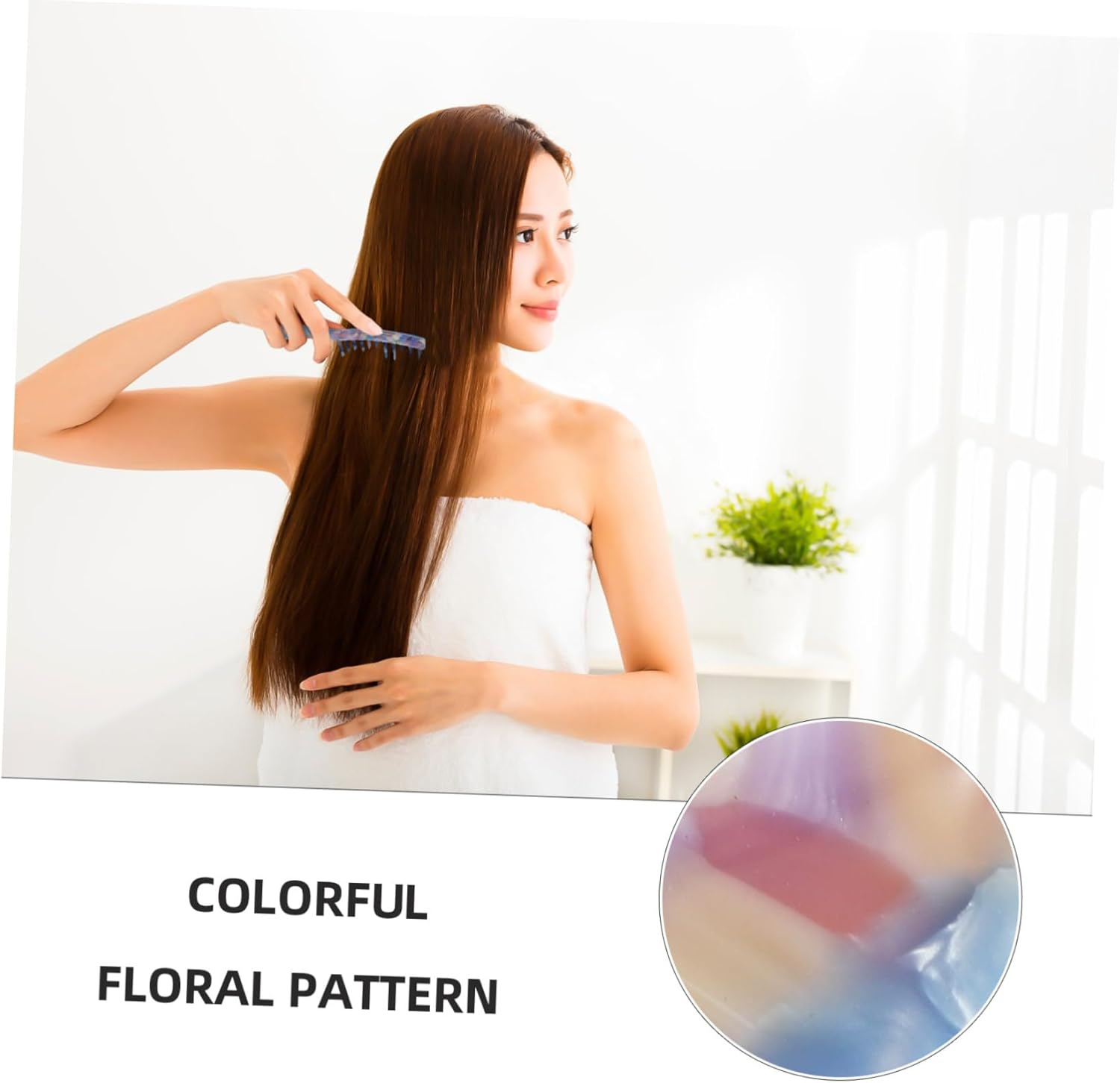 Marble Texture Hair Comb Wide Tooth Design for Detangling Curly Wet Hair Long Handle for Comfortable to Hold Retro Pattern for Women and Travel Use image number 4