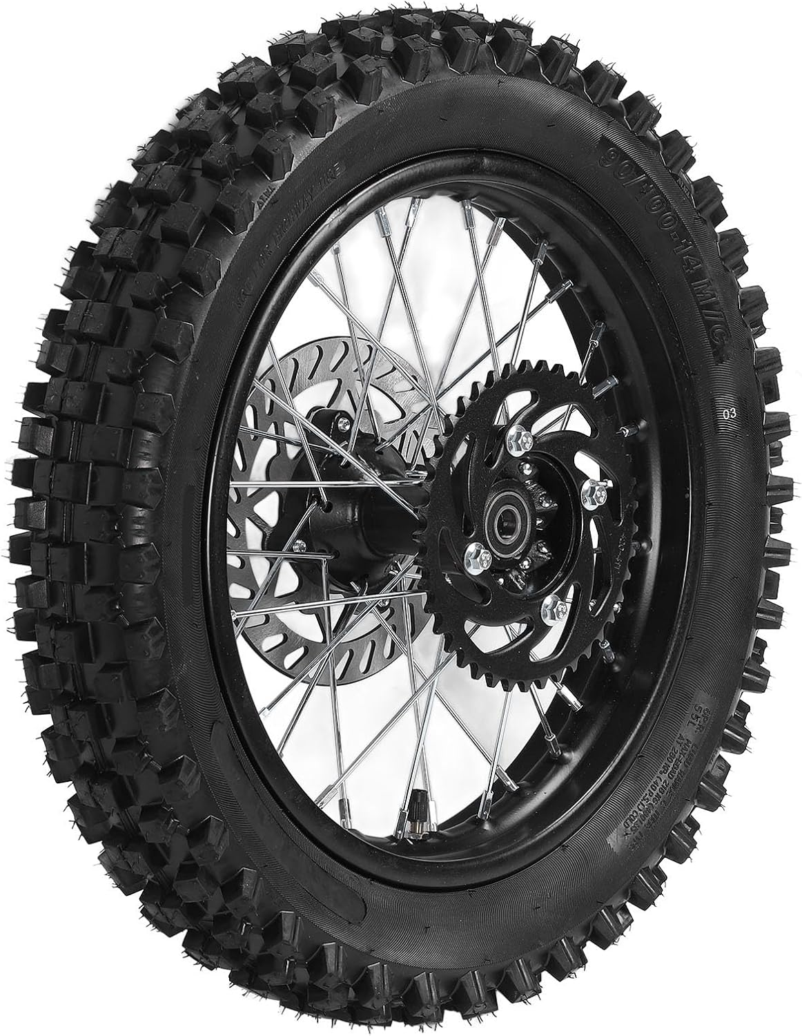 90/100-14 Rear Wheel Rim Tire, Rear Wheel Tire and Rim Inner Tube with 15Mm Bearing Assembly, Rotor & 420 41T Sprocket for Dirt Pit Bike Tao Kayo TSD 110 TD 125