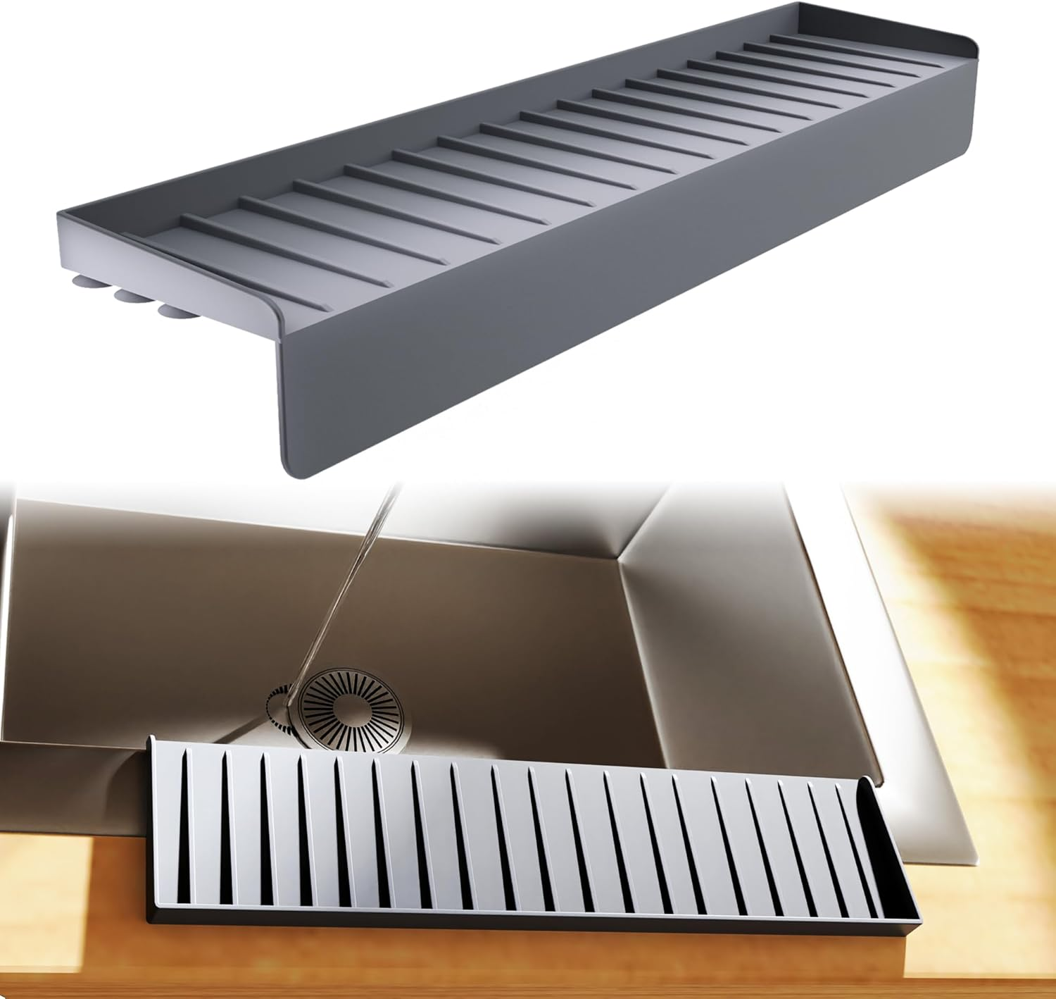 Silicone Sink Edge Protector, Sink Protectors for Kitchen Sink Splash Guard Stainless Steel, Granite, Quartz Countertop Protector for Kitchen and Bathtub Sink (Gray) image number 1