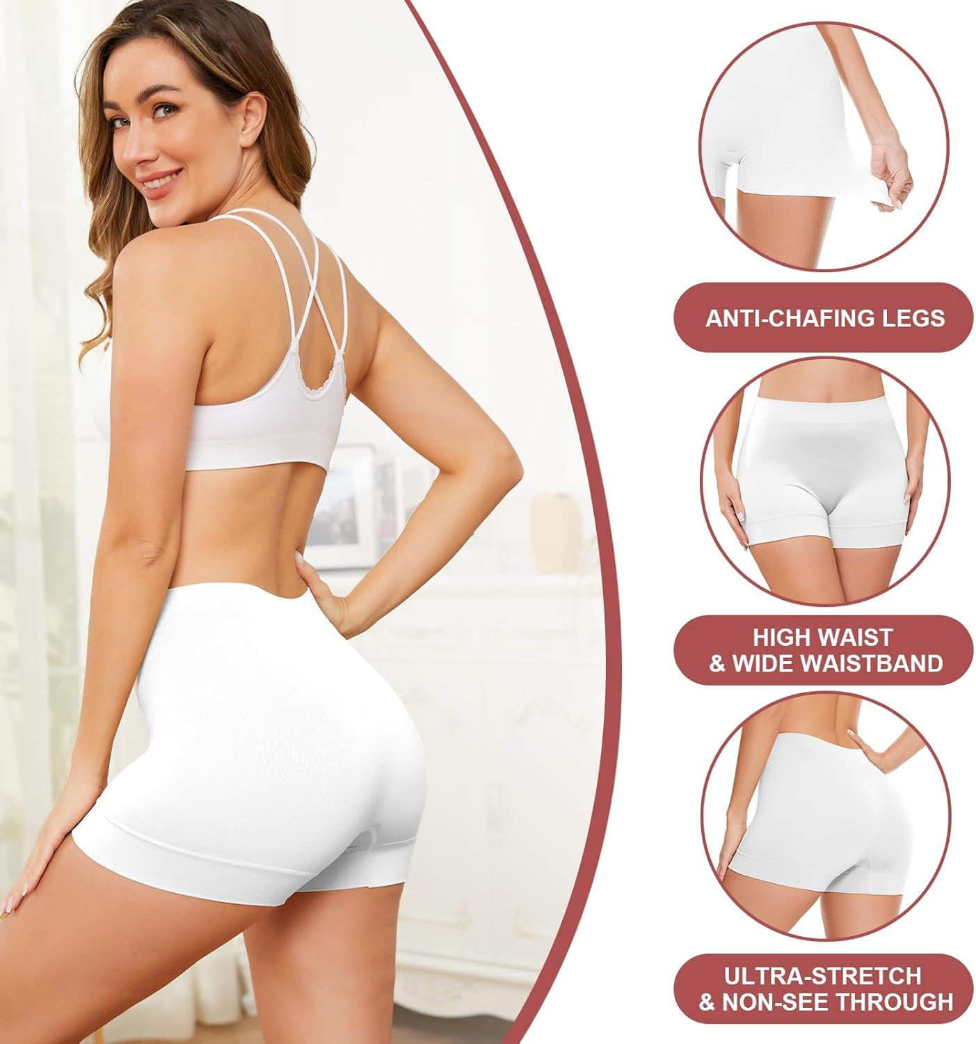 UUMIAER Slip Shorts for Women under Dresses, anti Chafing Shorts Boyshorts Panties Shapewear Yoga Shorts Biker Shorts image number 5