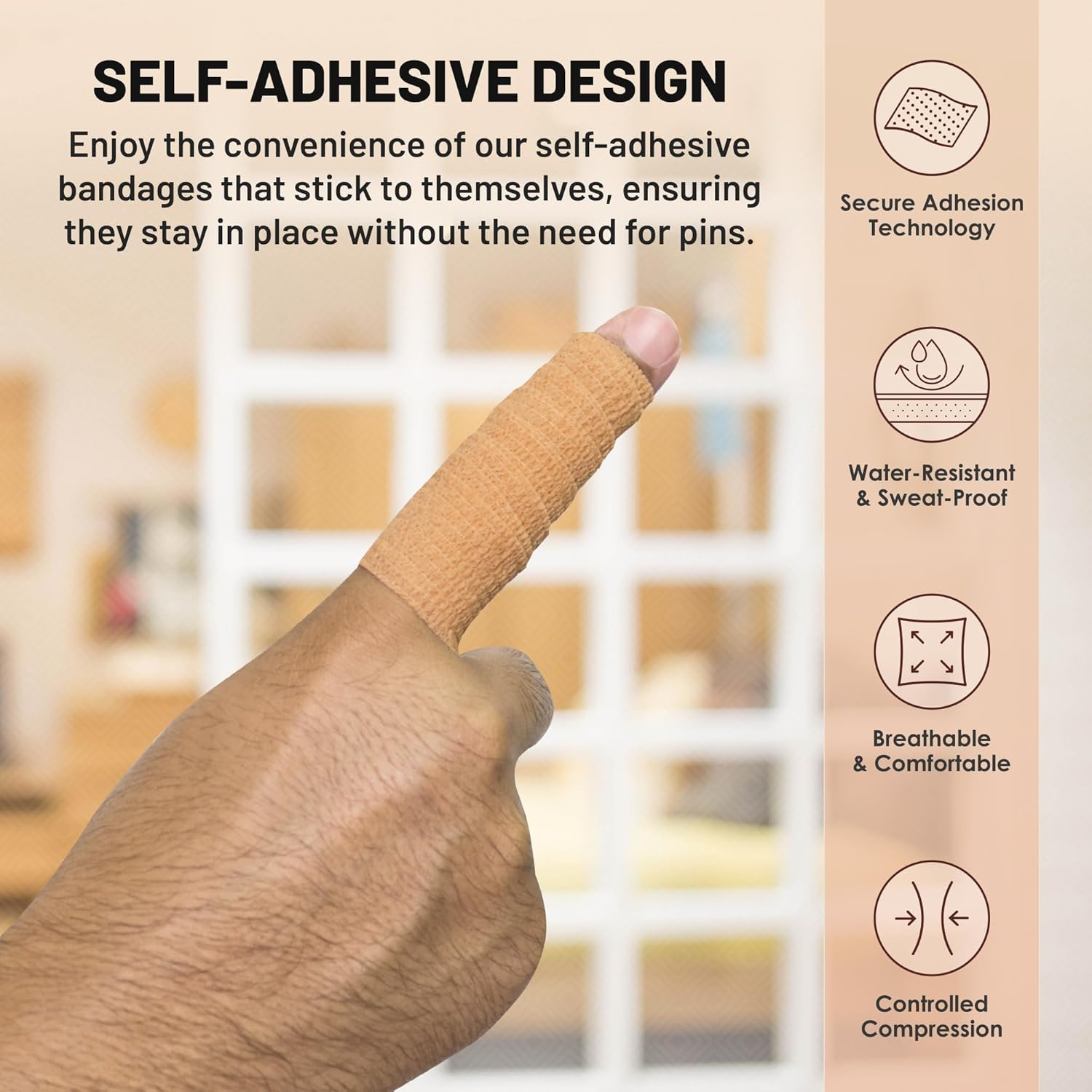 6 Pack, Self Adherent Cohesive Tape - 1" 2" 3" X 5 Yards Combo Pack, (Light Tan Shade) Self Adhesive Bandage Rolls & Sports Athletic Wrap for Ankle, Wrist, Sprains and Swelling - FDA Approved image number 3