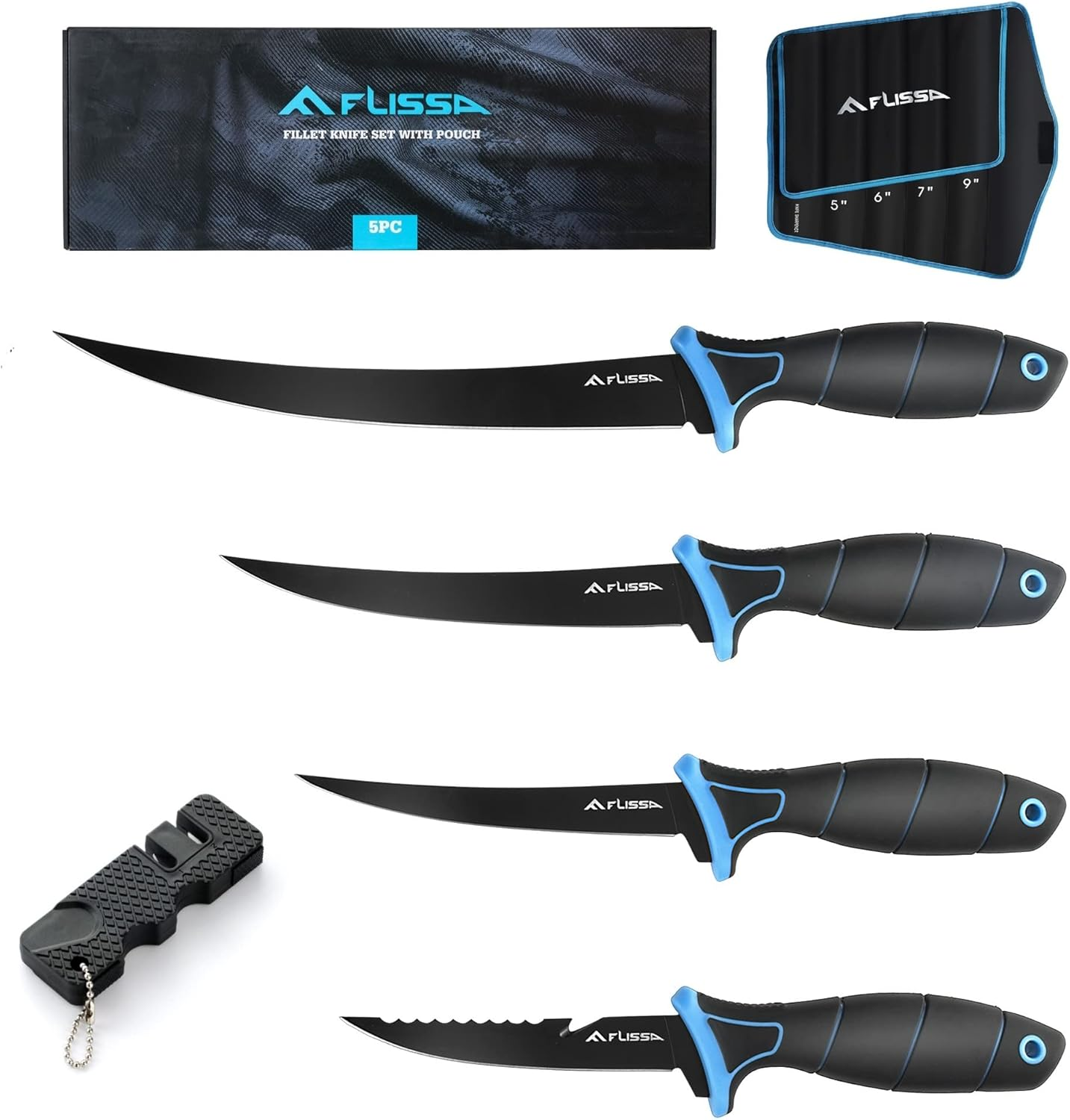 FLISSA Fillet Knife Set, Bait Knife with Knife Sharpener, Protective Sheath, Belt Clip, Portable Pouch & Corrosion Resistant Coating Blade, Professional Fishing Knife for Filleting and Boning(4-Piece) image number 5