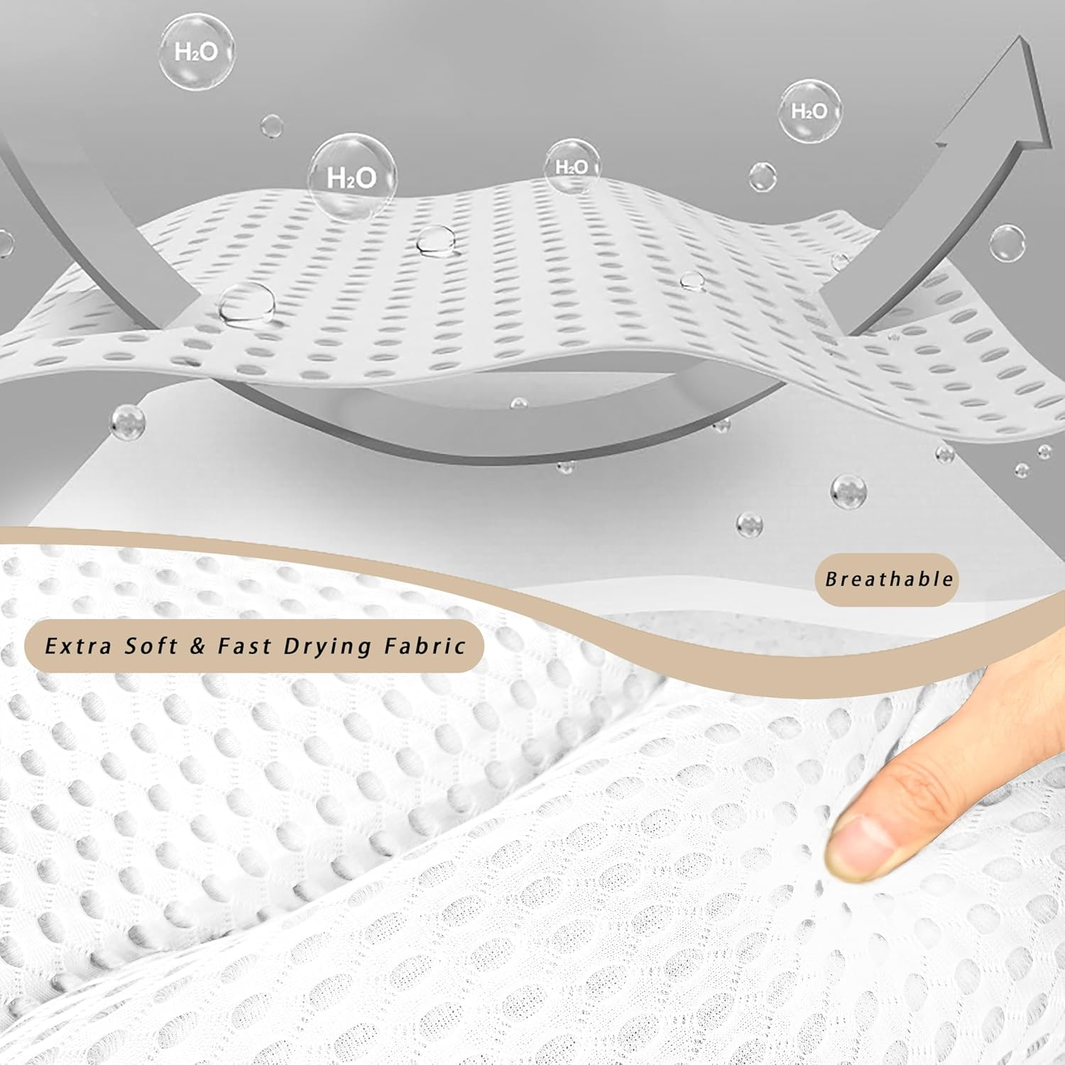 Rwotlls Bath Pillow, Ergonomic Luxury Bathtub Pillow for Tub Head,Neck, Shoulder and Back Support, Headrest with Soft 4D Mesh Fabric and 6 Strong Non-Slip Suction Cups, 2 Pack (White) - Grey+White image number 5