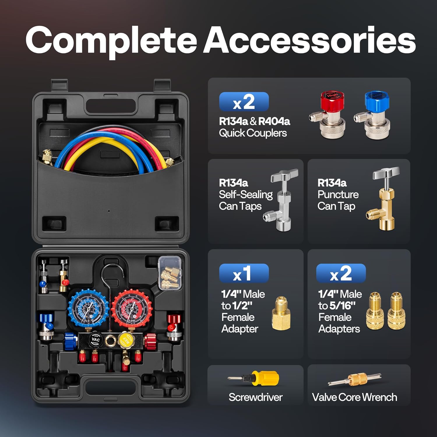 VIVOHOME HVAC Manifold Gauge Set for R134A R410A R22 R32 Refrigerant, 4 Valve Automotive AC Gauges with 5Ft Hoses for Car Freon Charging and Evacuation image number 4