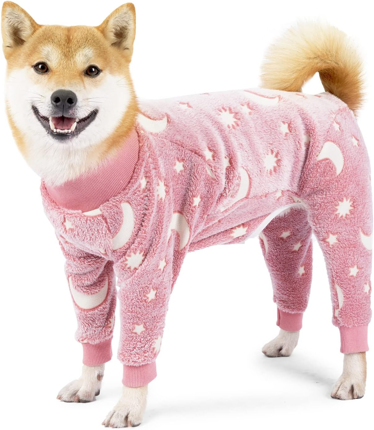 Plush Dog Pajamas for Cold Weather 4 Legs Clothes Dog Stretch Good Fit Fit Medium and Large Dog Onesie Warm Soft Pet Romper Winter (S, Pink)