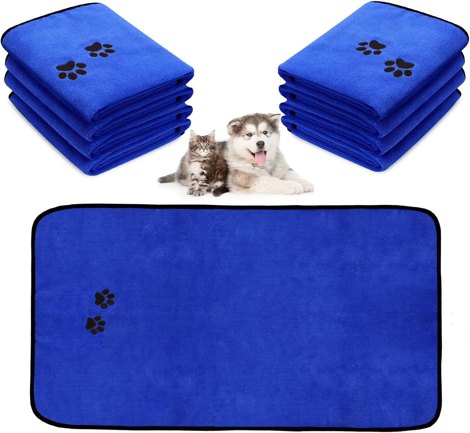 Chumia 8 Pcs Microfiber Dog Towels 20 X 35 Inch Soft Absorbent PET Bath Towel for Drying Dogs Grooming Towel Bulk with Embroidered Paw for Small, Medium, Large Dogs and Cats (Dark Blue) image number 6