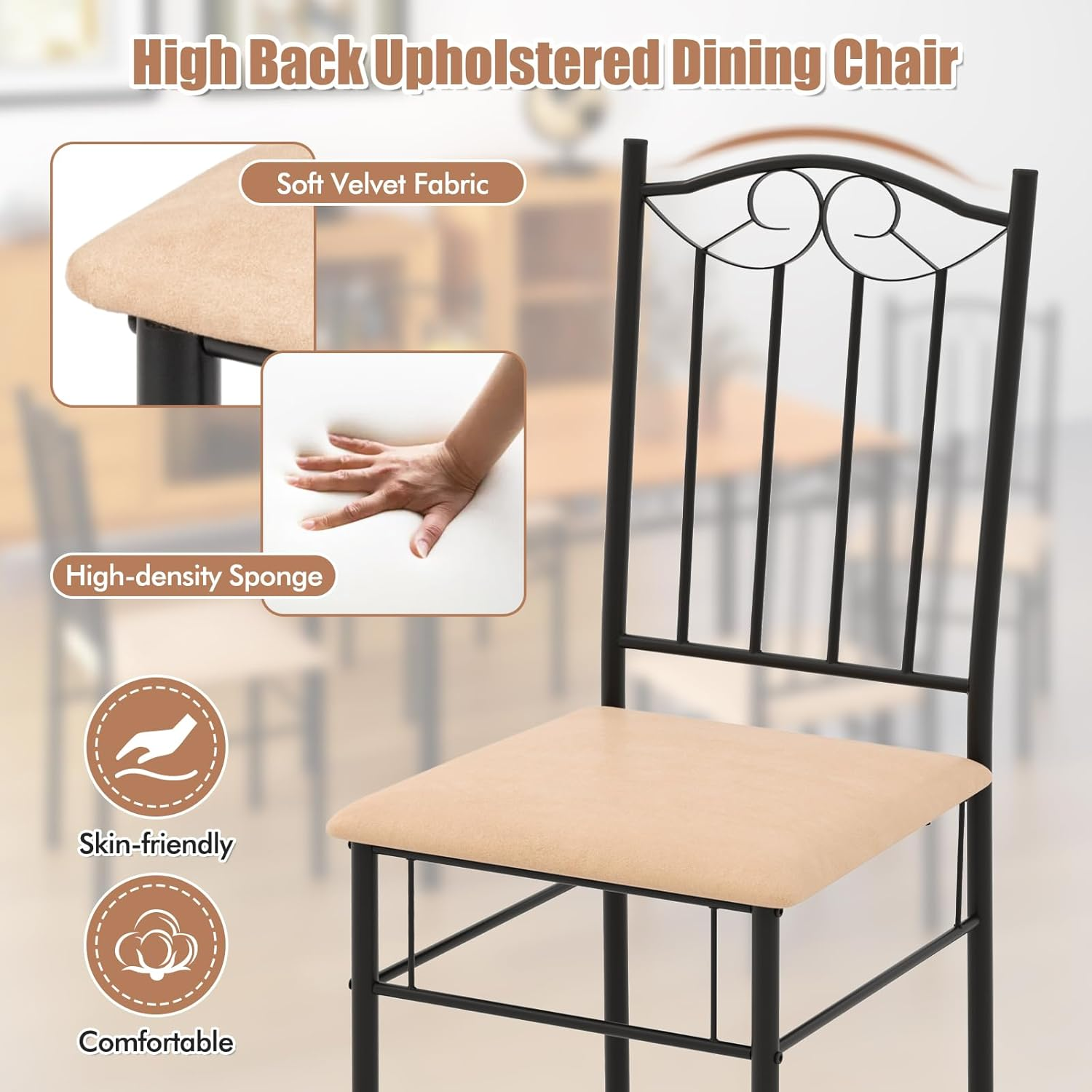 Giantex 5-Piece Dining Set, Modern Rectangular Dining Table & Upholstered Chair, Space-Saving Dinette Set for Dinner, Restaurant, Kitchen Dining Room Furniture for 4, Orange image number 5