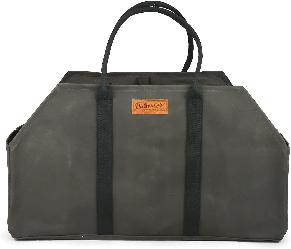 Dulton Y959-1267OV Wax Canvas Log Bag Olive Large Bag Wide Gusset Camping Pastry Height 12.6 Inches (320 Mm) Width 23.6 Inches (600 Mm) Depth 9.8 Inches (250 Mm)