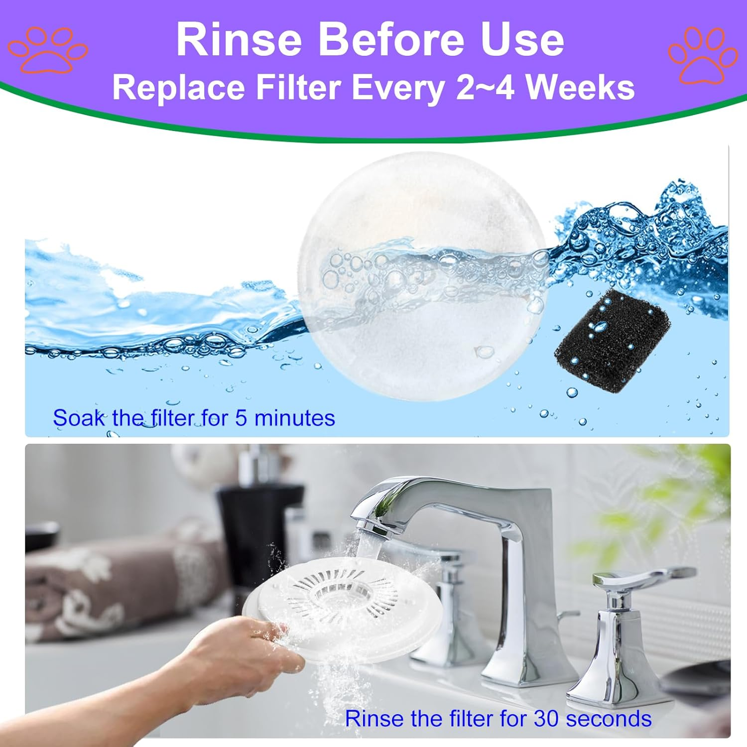 Cat Water Fountain Filter for Pet .Kit E Versweet 2S/3/3 Pro,E Versweet Solo/Solo SE Pet Water Fountain,Triple Filtration Pet Fountain Filters Replacement,Cat Fountain Filter Replacement image number 6