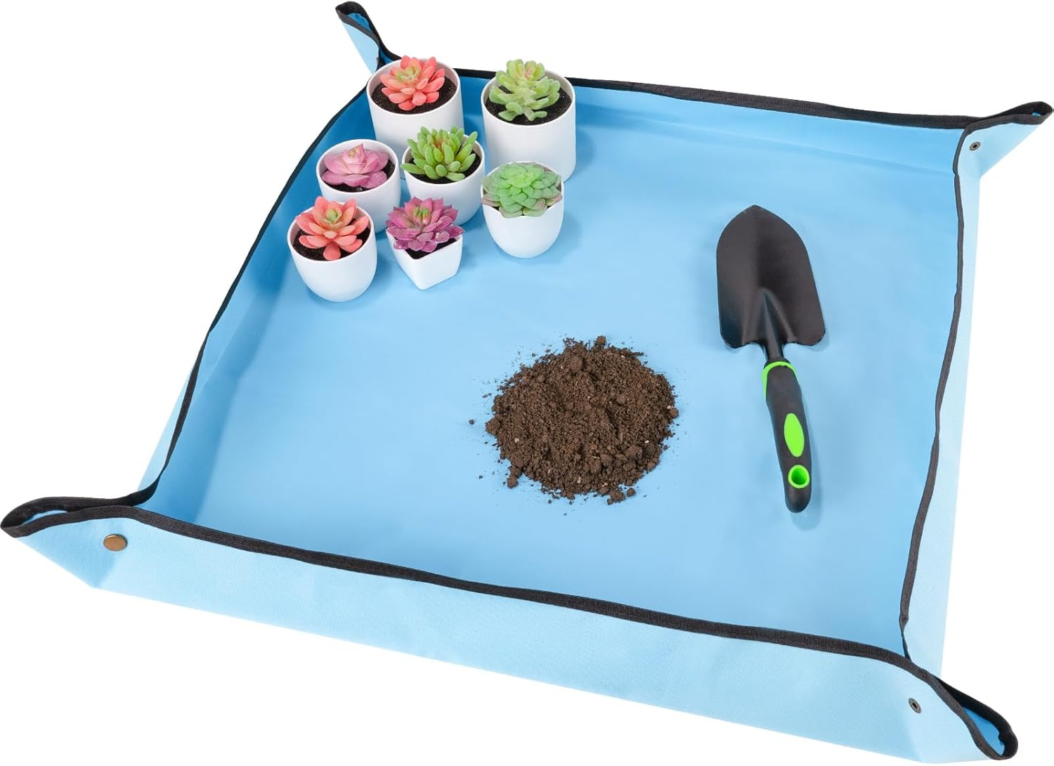 Repotting Mat for Indoor Plant Transplanting and Mess Control, 29.5"X 29.5" Blue Oxford Fabric Waterproof Succulent Potting Mat, Foldable Gardening Tray for Planting, Gardening Gifts for Plant Lovers