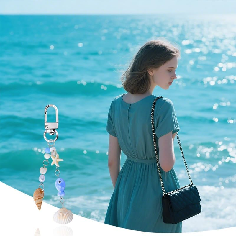 Ocean Keychain for Beach Bag Charms for Backpack Seashell Purse Charms for Wallet Handbags Ocean Theme Keychains for Girls Women Beach Tote Bag Sea Shell Phone Charm Cute Starfish Pearl Camera Charm image number 3