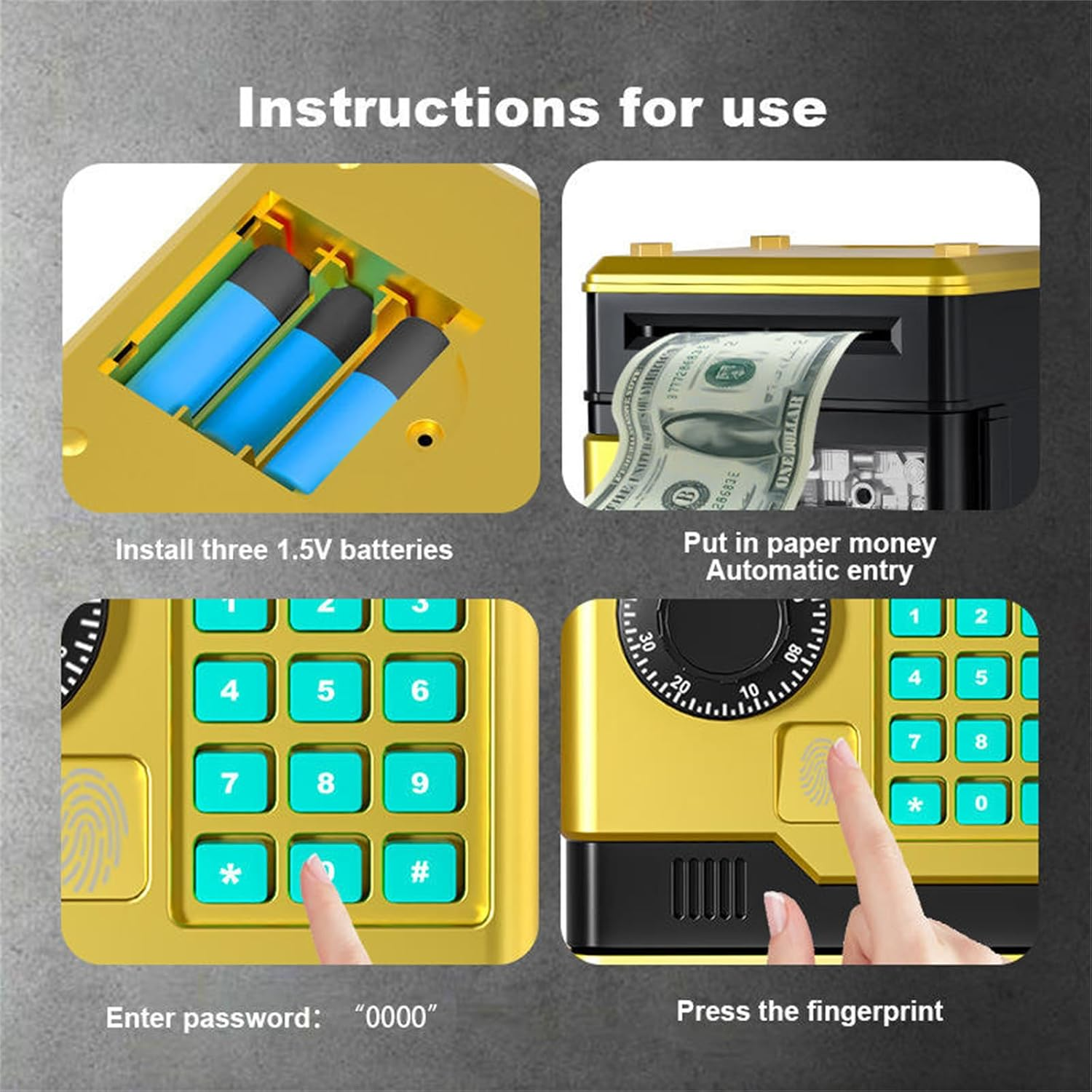 Electronic Piggy Bank for Kids, ATM Money Bank with Password Lock & Auto Cash Roll, Educational Mini ATM Saving Box, for Boys Girls Ages 5-12 Gifts (Blue) - Black image number 4