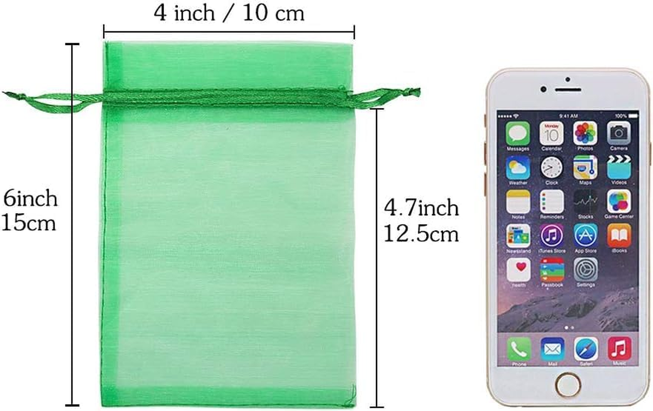 100Pcs Organza Bags, 10X15 CM Mesh Bags Drawstring Gift Bags Jewelry Pouches for Candy Wedding Favors Christmas - Green image number 2
