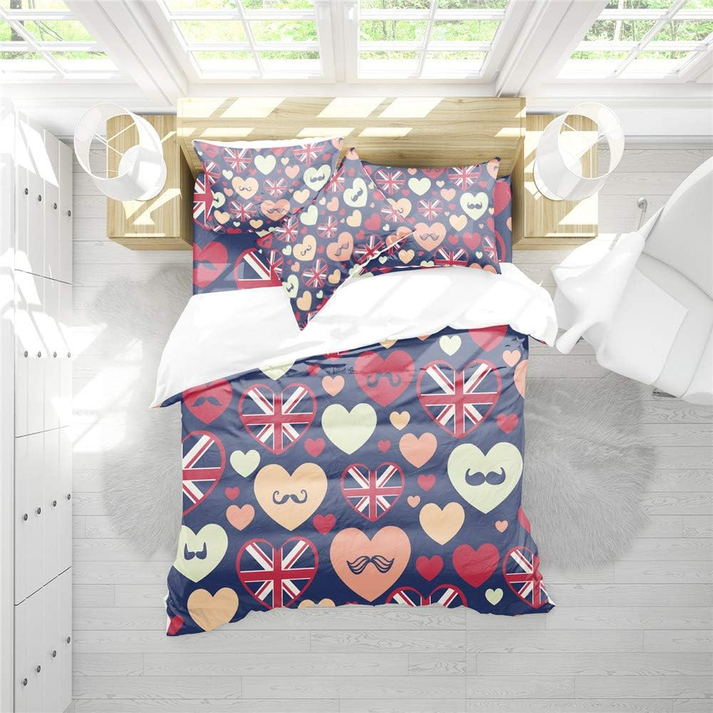 Retro British Flag Design Duvet Cover Set | UK Flag Union Jack Prints Bedding Set | with Soft Duvet Cover+2 Pillow Shams(3Pcs) or Sheet (4Pcs) (Queen-3Pcs,C)