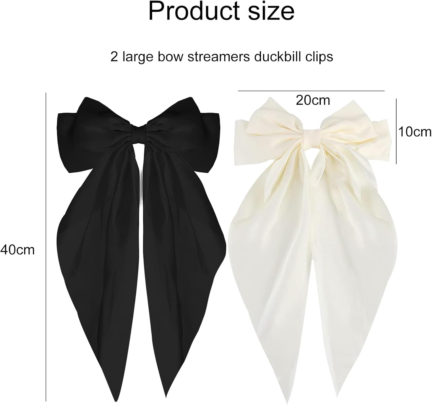 Aikeis Silky Satin Hair Bows Large Hair Bows for Women Oversized Hair Bows Long Tail Hair Bow (Black/White) image number 3