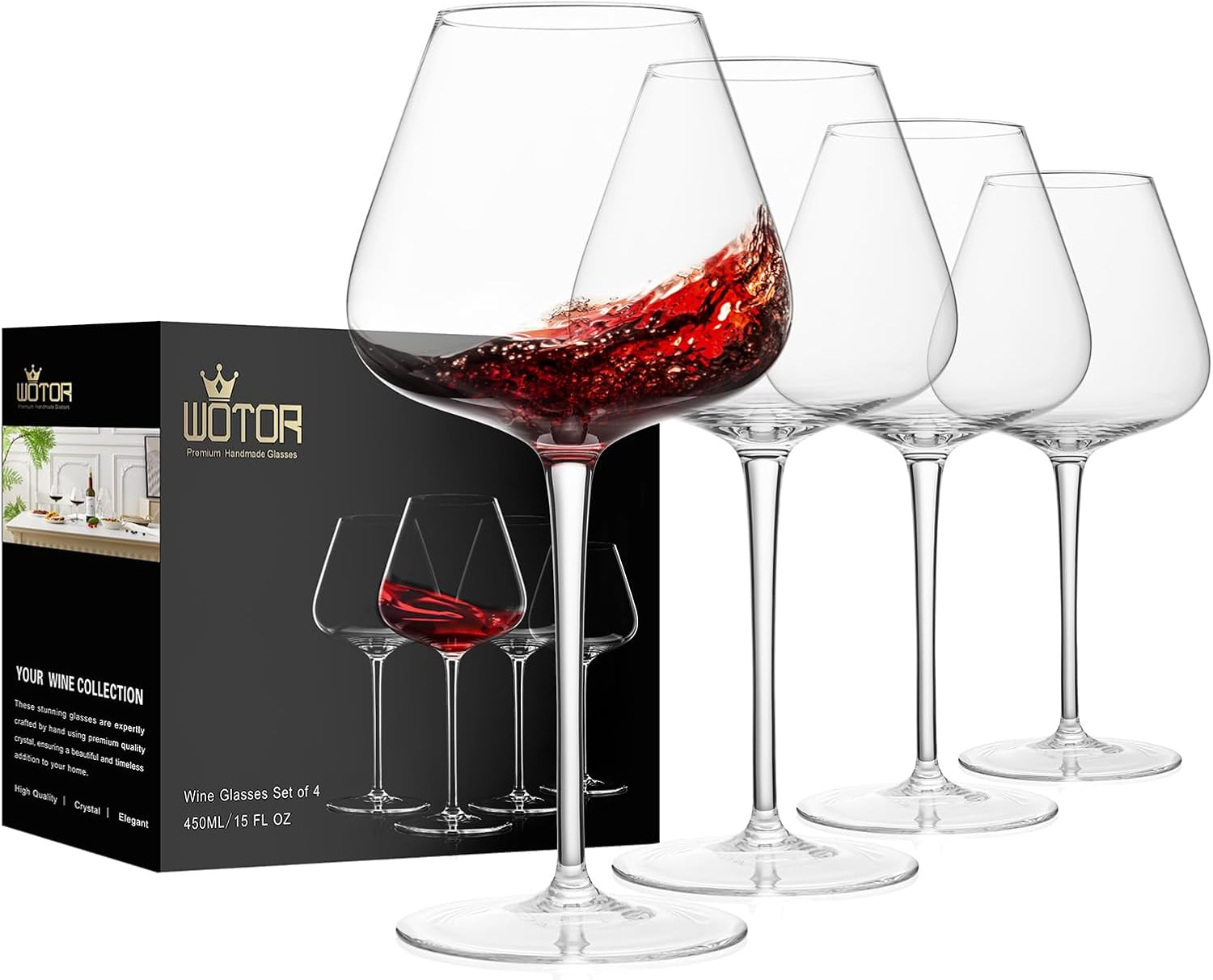 WOTOR Red Wine Glasses Set of 4, 25 Oz Large Burgundy Wine Glasses with Long Stem, Hand Blown Crystal Wine Glasses - Light, Ultra-Thin, Gift Packaging for Wedding, Anniversary (Clear) image number 6