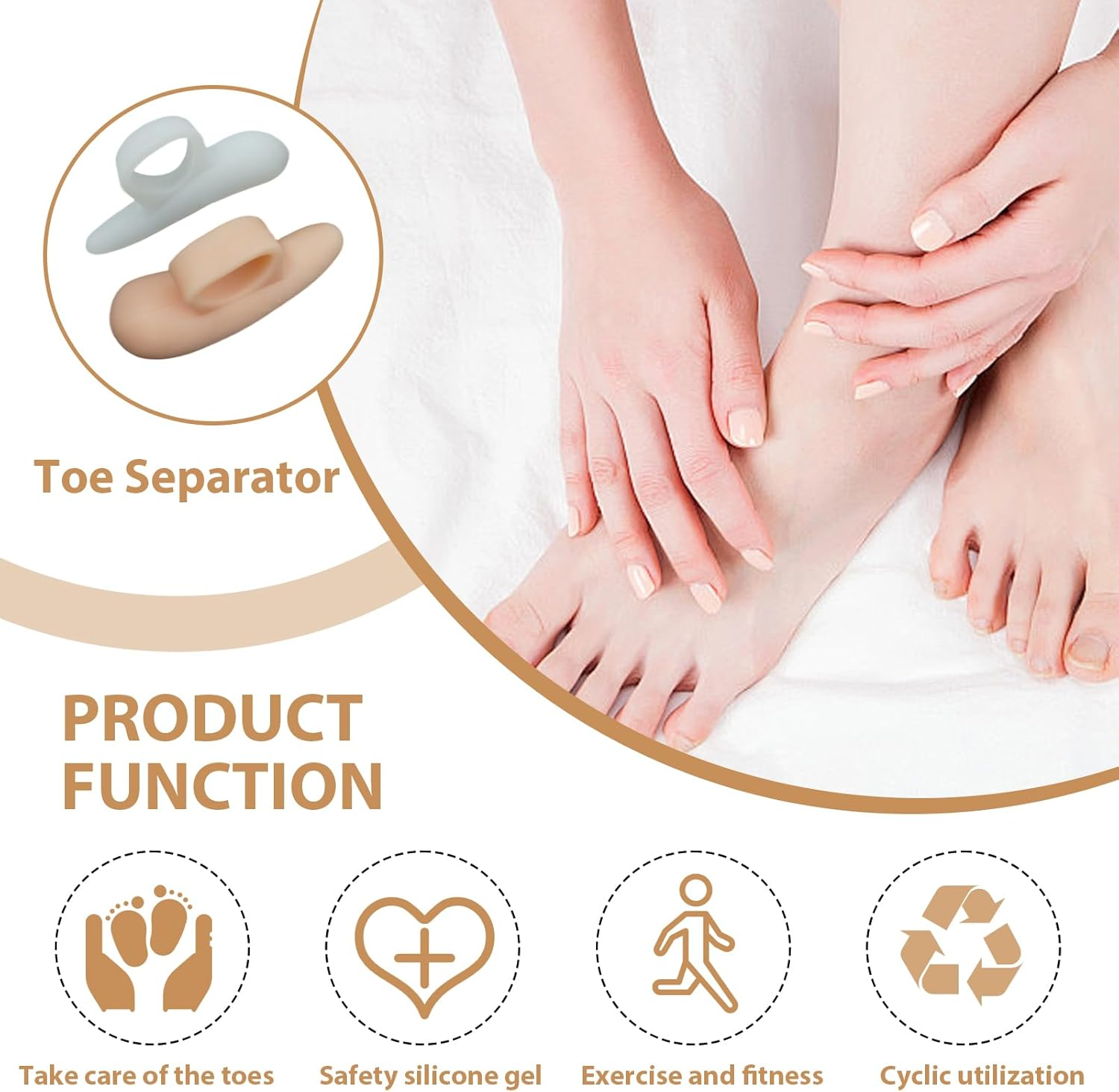 8 Pcs Hammer Toe Cushion & Gel Pads Corrector - Soft Grade Toe Separators for Claw & Mallet Toe Relief, Left & Right Foot Gel Support Crest Cushion, Bunion Pain Relief & Toe Straightener(Beige/White) image number 6