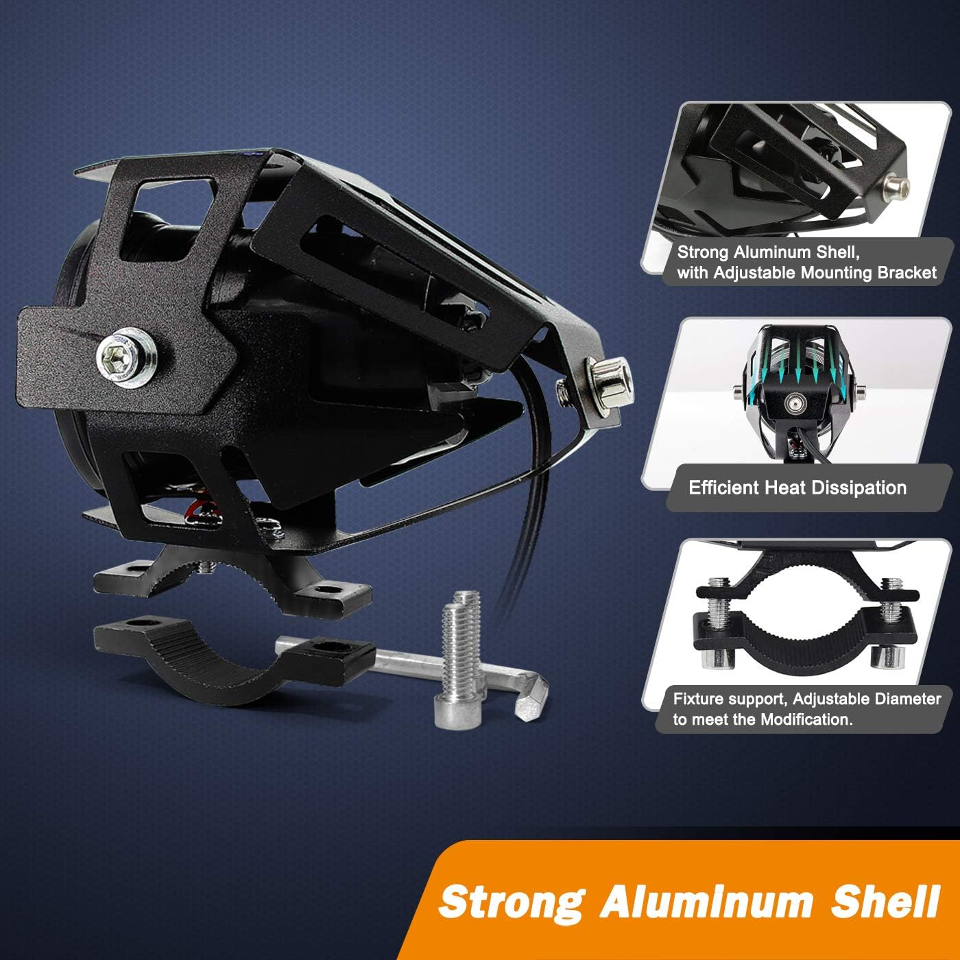 Motorcycle LED Fog Lights U7 Spotlight Daytime Running Lights with Green Angel Eyes Halo Ring and Switch 2-Sets - Green image number 3