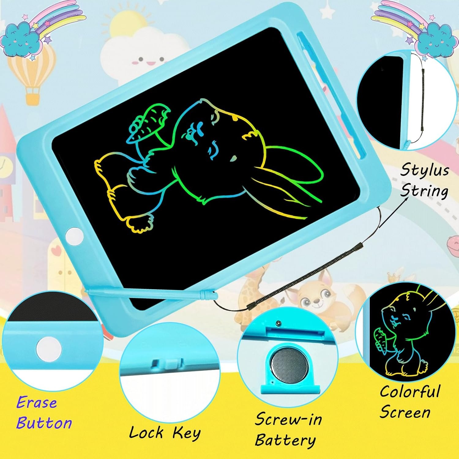 LCD Writing Tablet for Kids 12Inch,Toys Doodle Board Electronic Drawing Pad for Boys Girls Age 3-8 Years, Toddler Drawing Tablet Travel Essentials Christmas Birthday Gift, Blue image number 1