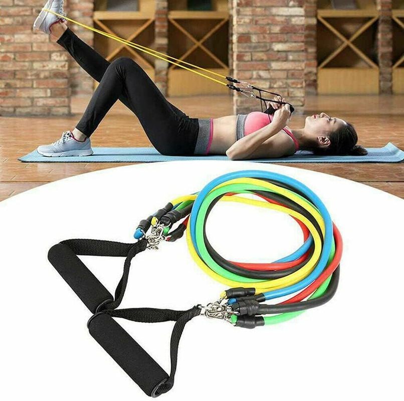 AIMALL 11PCS Premium Latex Resistance Bands & Yoga Strap Set for Home Gym, Includes 5 Resistance Bands, Handles, Ankle Straps, and Door Anchor image number 5