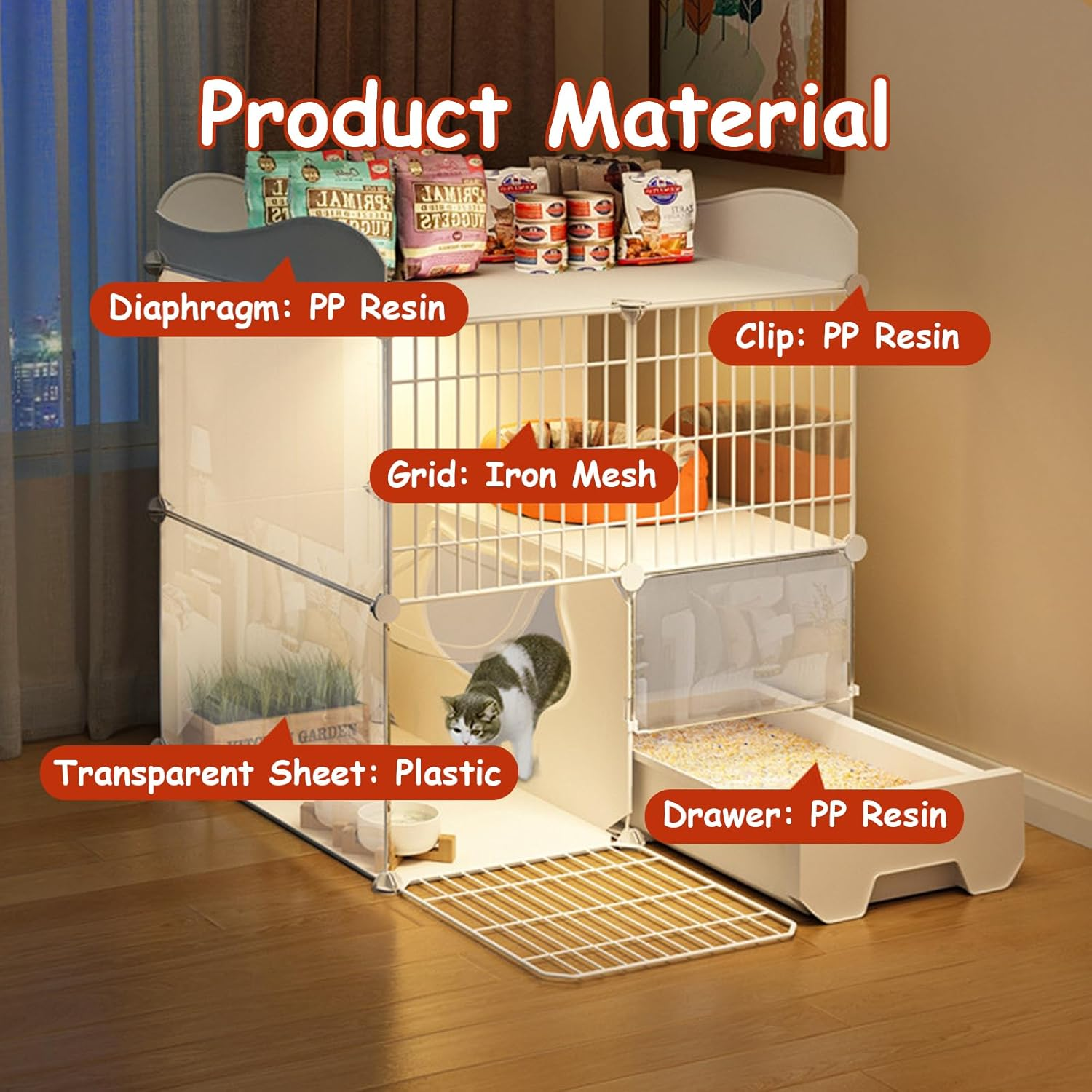 Taoluwin Cat Cage, Space-Saving Cat Villa with Litter Box, 360&deg; Semi-Enclosed Kennel Playpen for Indoor Cats, Easy Assembly Pet Cage for Home, RV, Travel (2 Rows) - 2 Rows image number 4